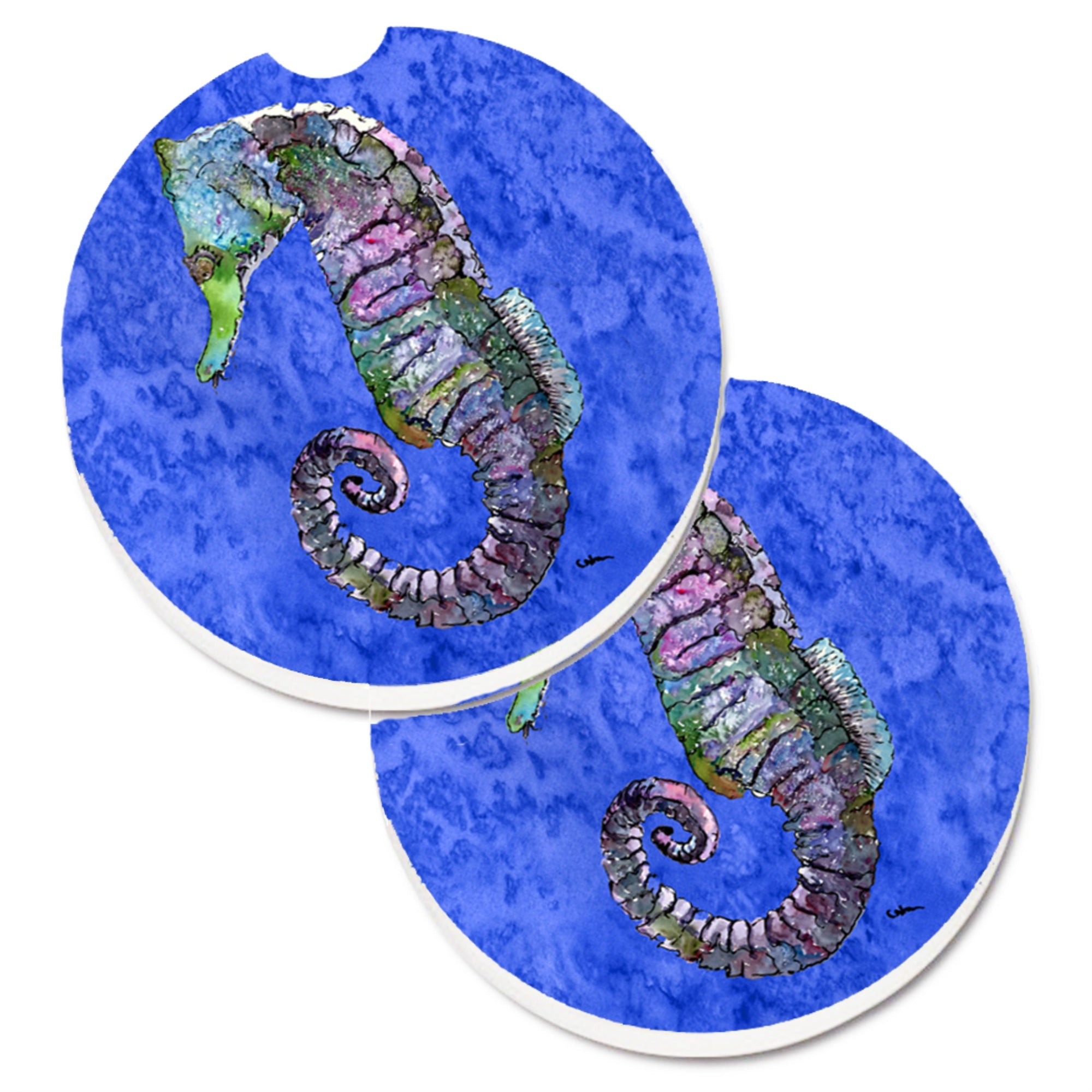 'Caroline'S Treasures Seahorse Set Of 2 Cup Holder Car Coasters 8639Carc, 2.56, Multicolor''