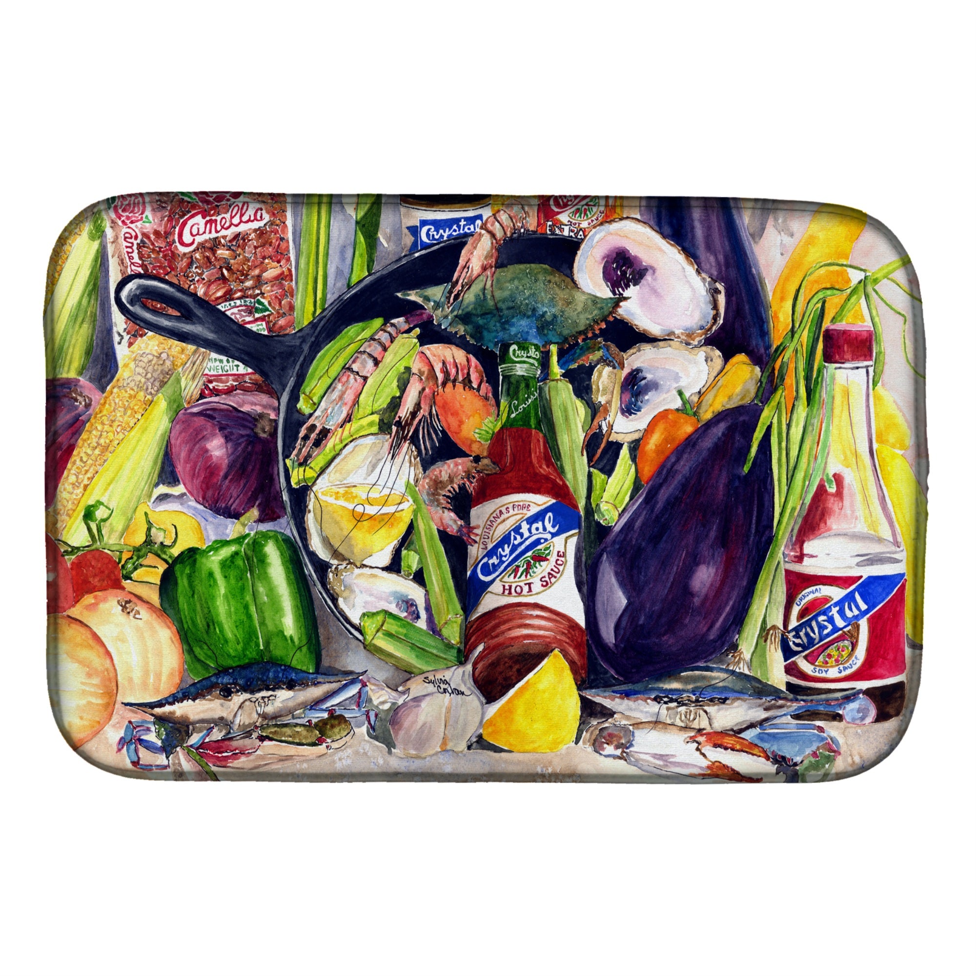 'Caroline'S Treasures Camellia Beans And Black Skillet Dish Drying Mat, 14'''' X 21'''', Multicolor''