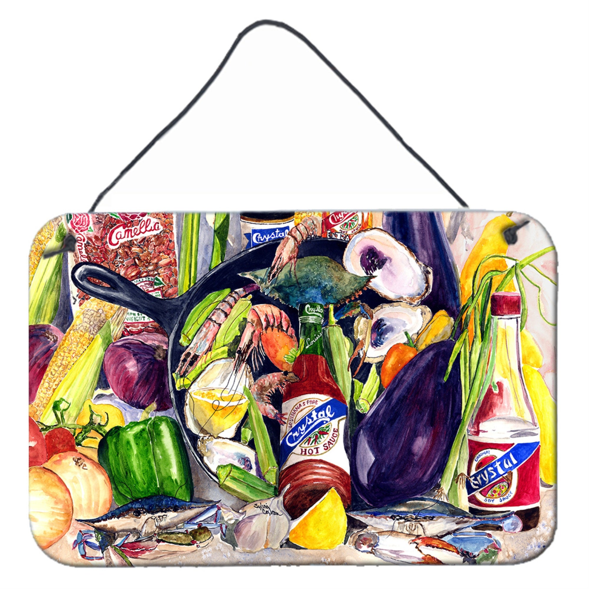 'Caroline'S Treasures 8641Ds812 Crystal Hot Sauce With Camellia Beans And Black Skillet Wall Or Door Hanging Prints, 8 X 12''''