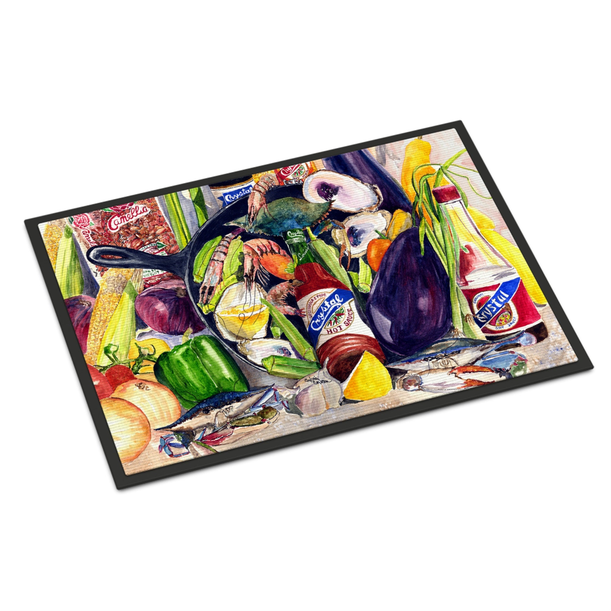 'Caroline'S Treasures 8641Jmat Crystal Hot Sauce With Camellia Beans And Black Skillet Indoor Or Outdoor Mat, 24 X 36'''', Mult