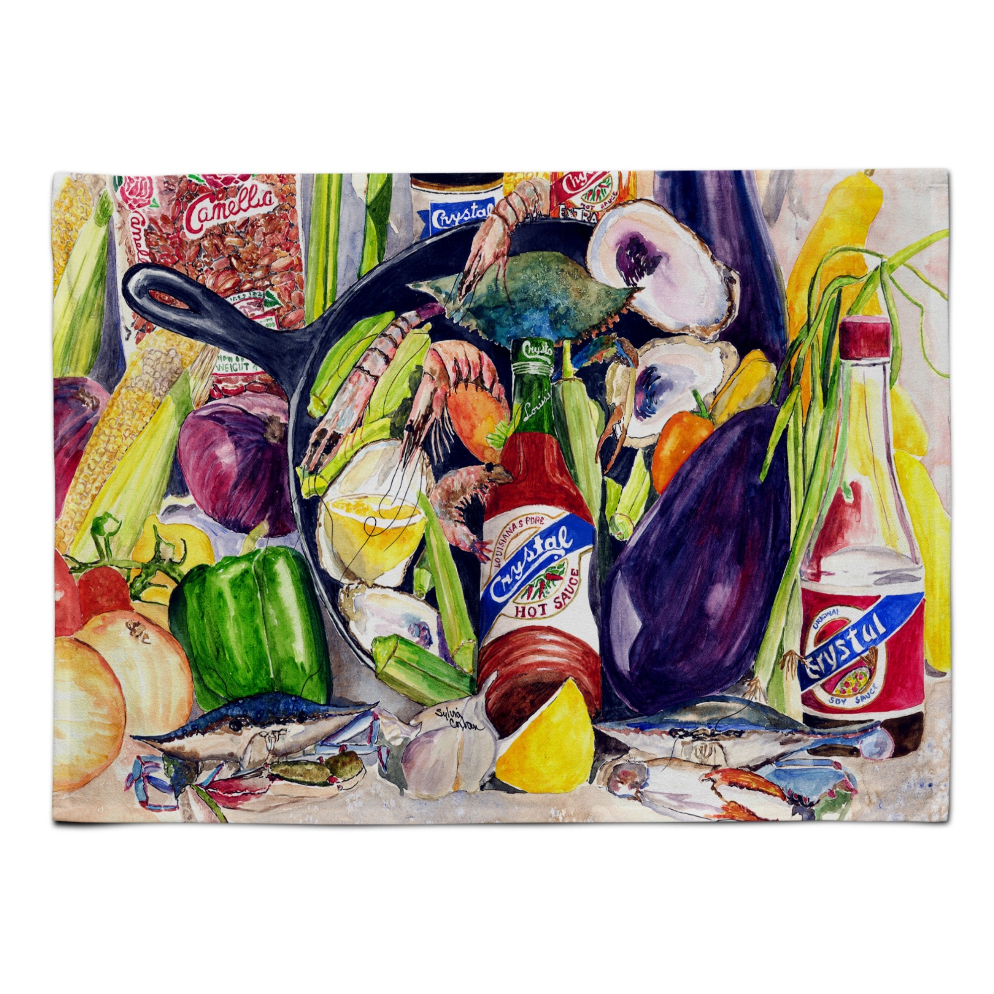 'Caroline'S Treasures 8641Plmt Crystal Hot Sauce With Camellia Beans And Black Skillet Fabric Placemat, Multicolor''