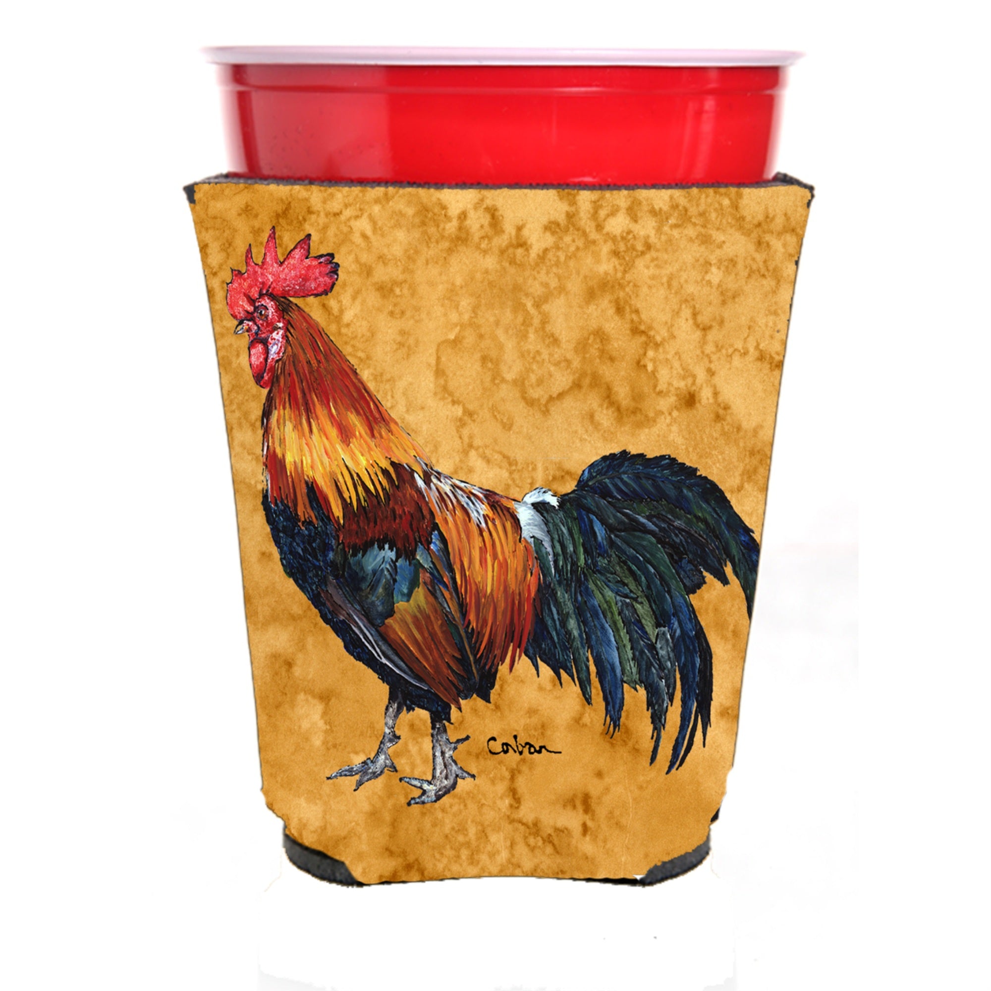 Bird - Rooster  Red Solo Cup Beverage Insulator Hugger