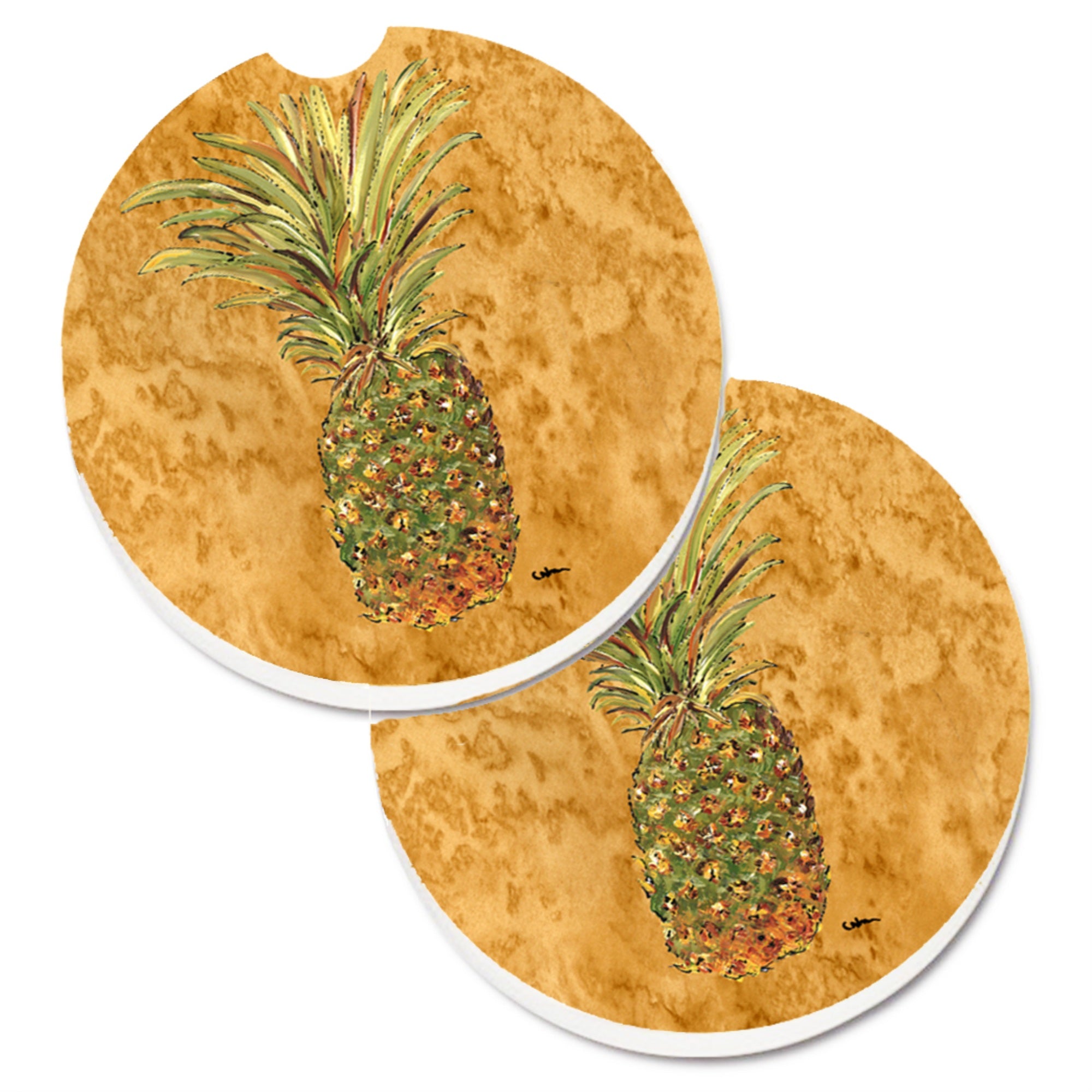 'Caroline'S Treasures Pineapple Set Of 2 Cup Holder Car Coasters 8654Carc, 2.56, Multicolor''
