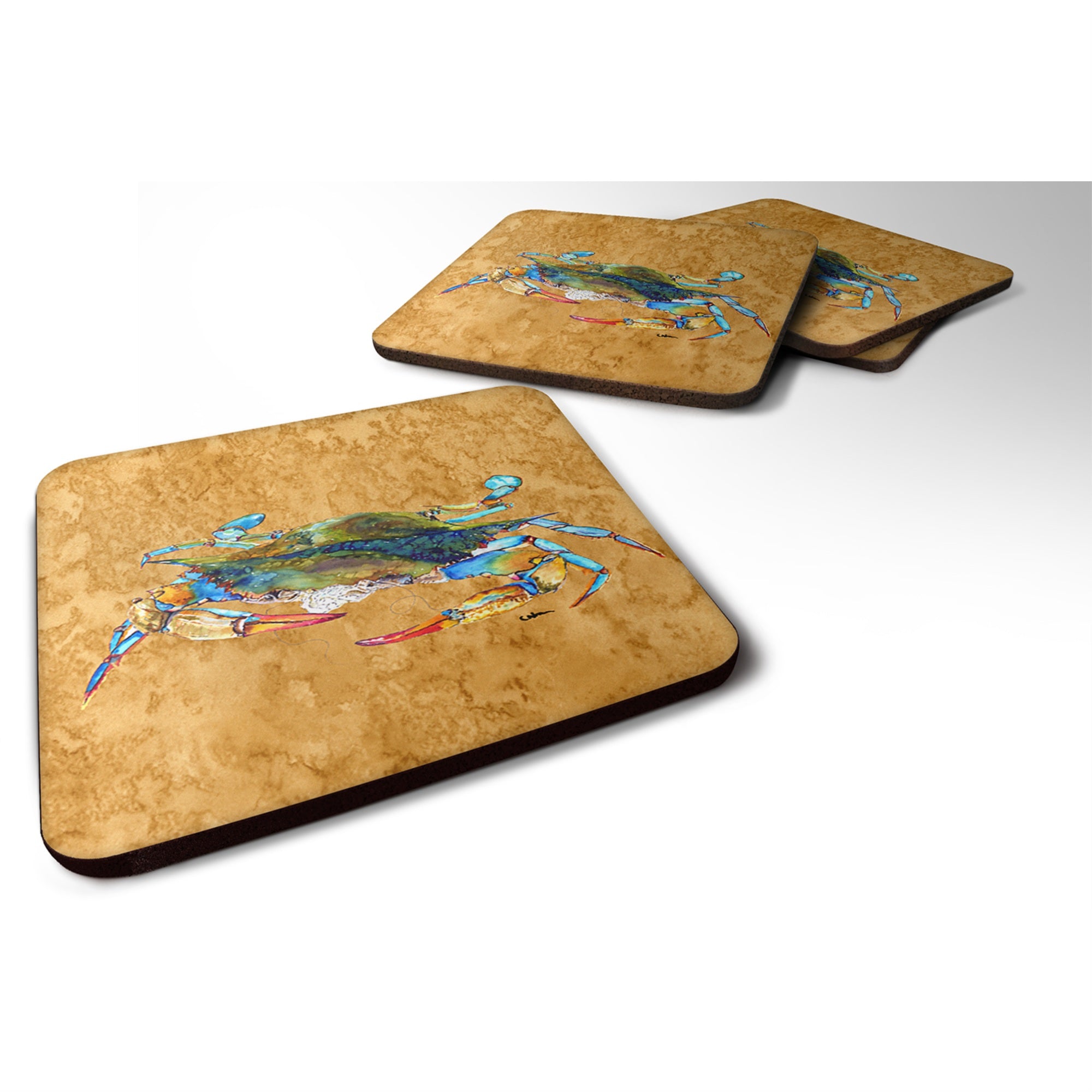 'Caroline'S Treasures 8655Fc Crab Foam Coasters (Set Of 4), 3.5'''' H X 3.5'''' W, Multicolor''