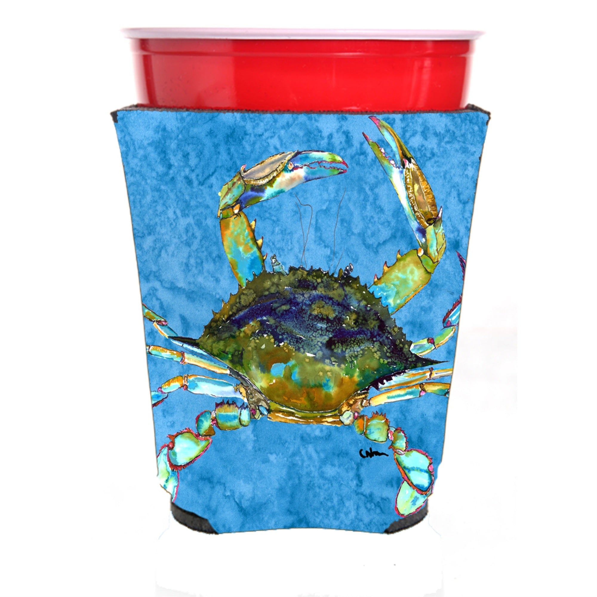 Crab On Blue Red Solo Cup Beverage Insulator Hugger