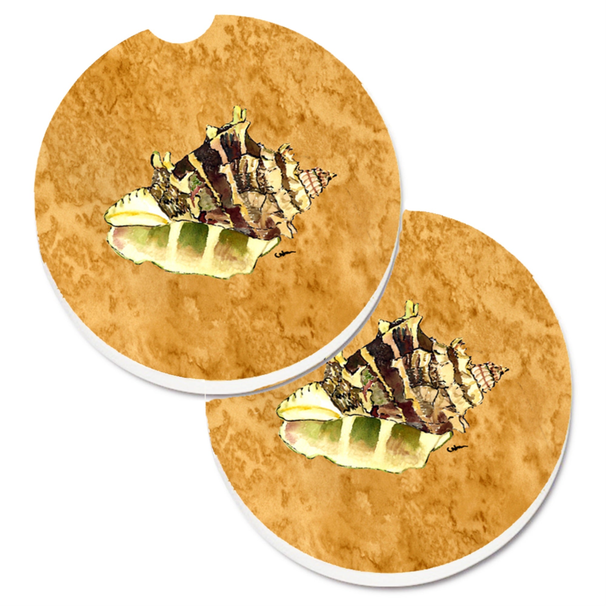 'Caroline'S Treasures Shell Set Of 2 Cup Holder Car Coasters 8658Carc, 2.56, Multicolor''