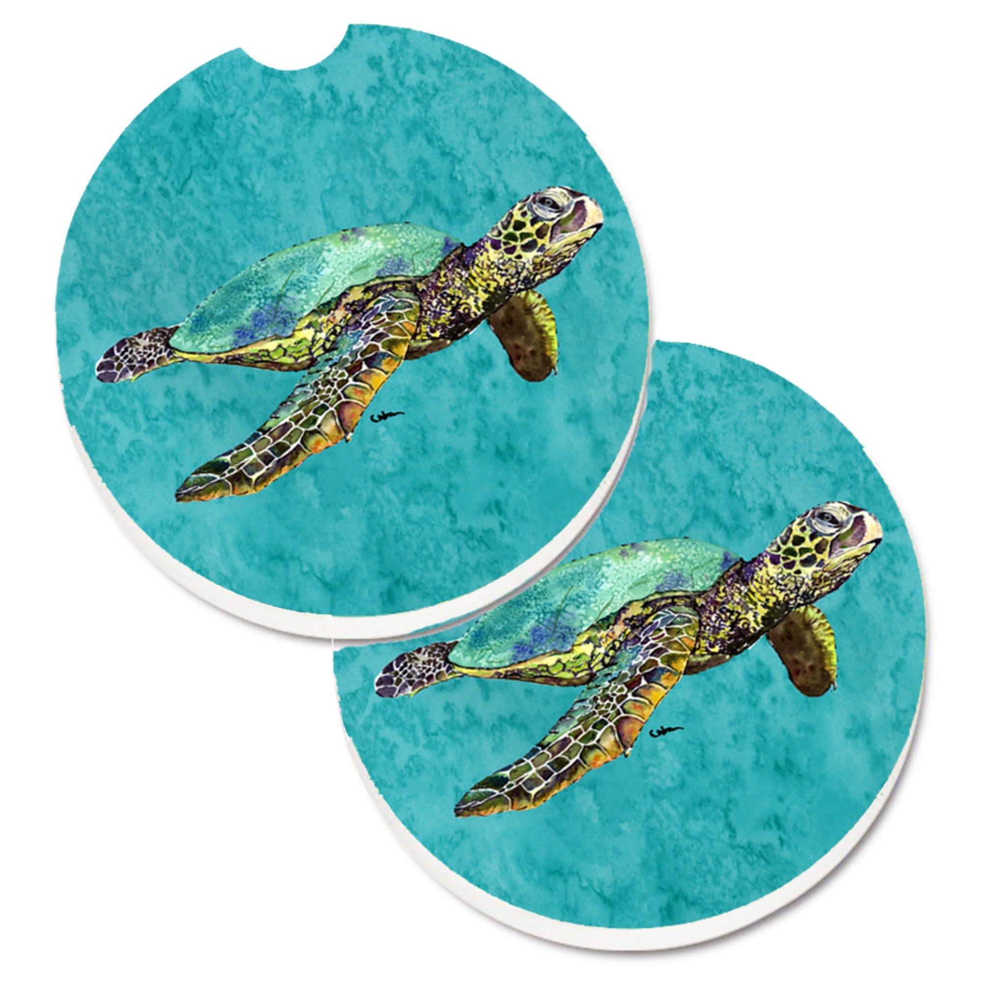 'Caroline'S Treasures Turtle Set Of 2 Cup Holder Car Coasters 8659Carc, 2.56, Multicolor''
