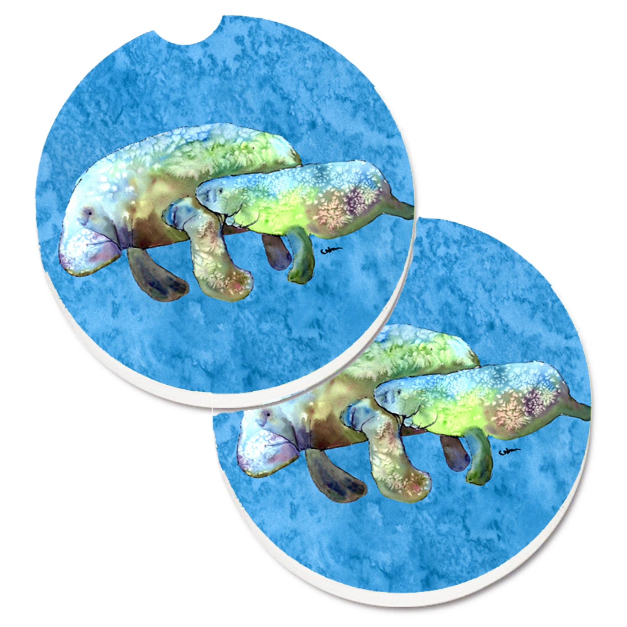 'Caroline'S Treasures Manatee Set Of 2 Cup Holder Car Coasters 8660Carc, 2.56, Multicolor''