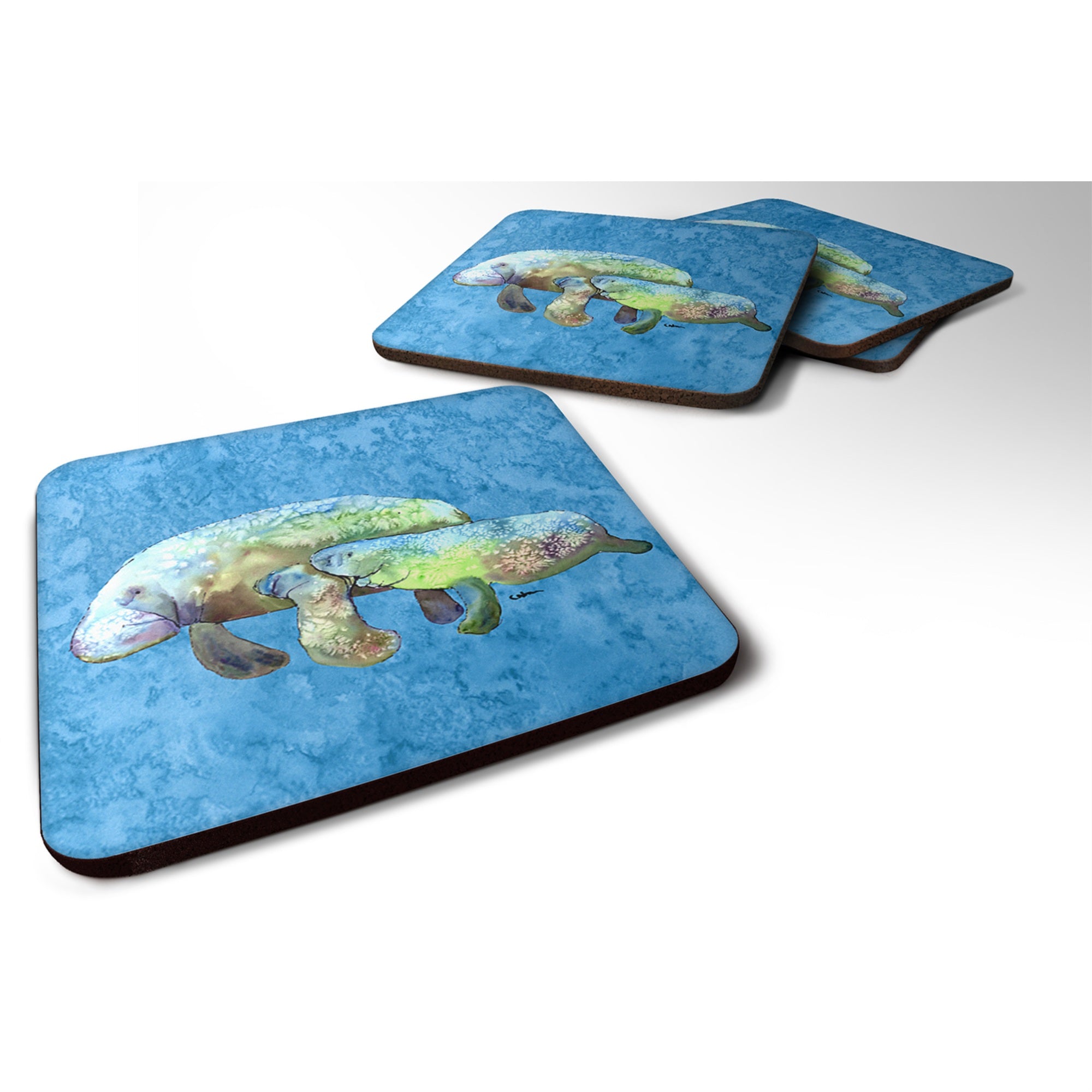 'Caroline'S Treasures 8660Fc Manatee Foam Coasters (Set Of 4), 3.5'''' H X 3.5'''' W, Multicolor''