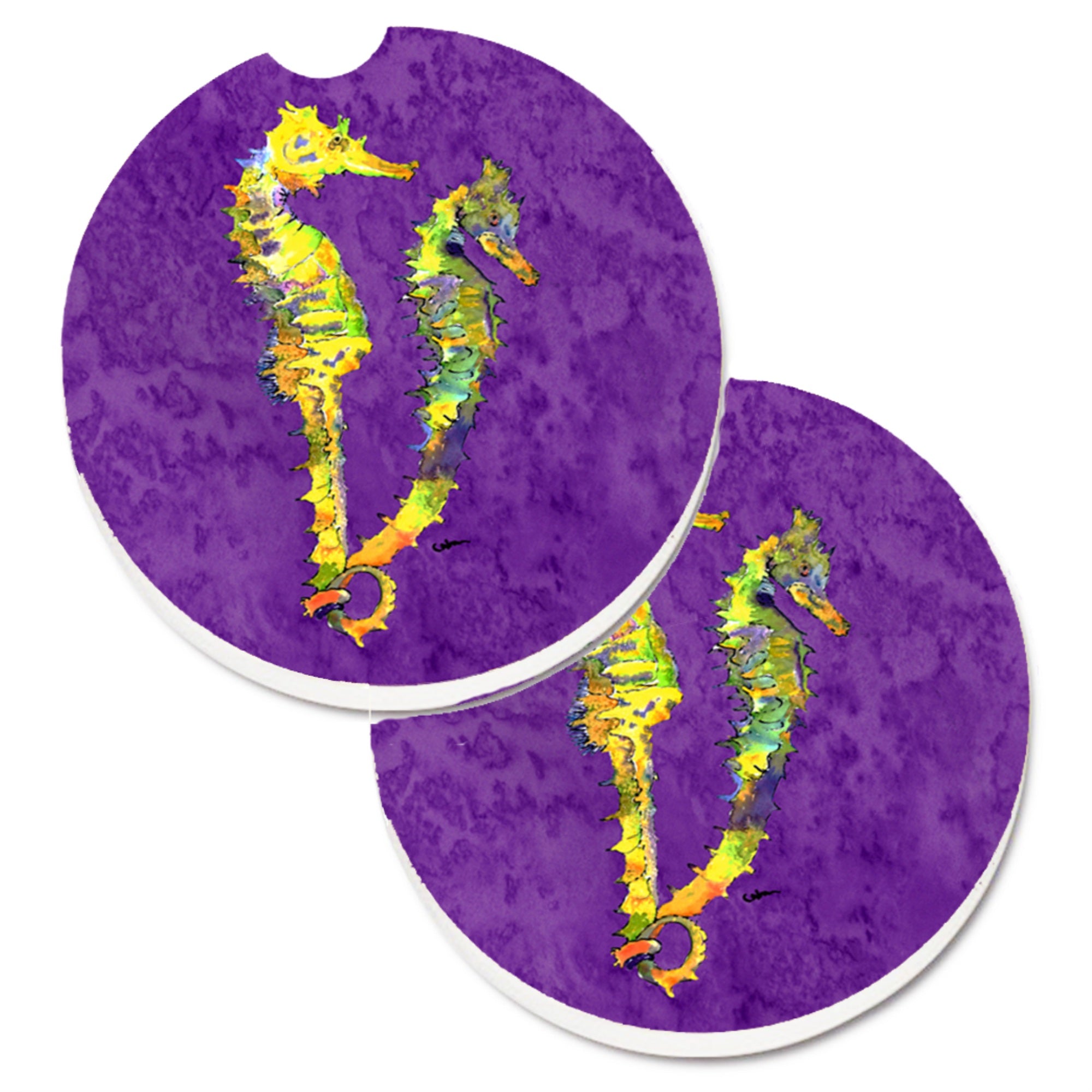 'Caroline'S Treasures Seahorse Set Of 2 Cup Holder Car Coasters 8661Carc, 2.56, Multicolor''