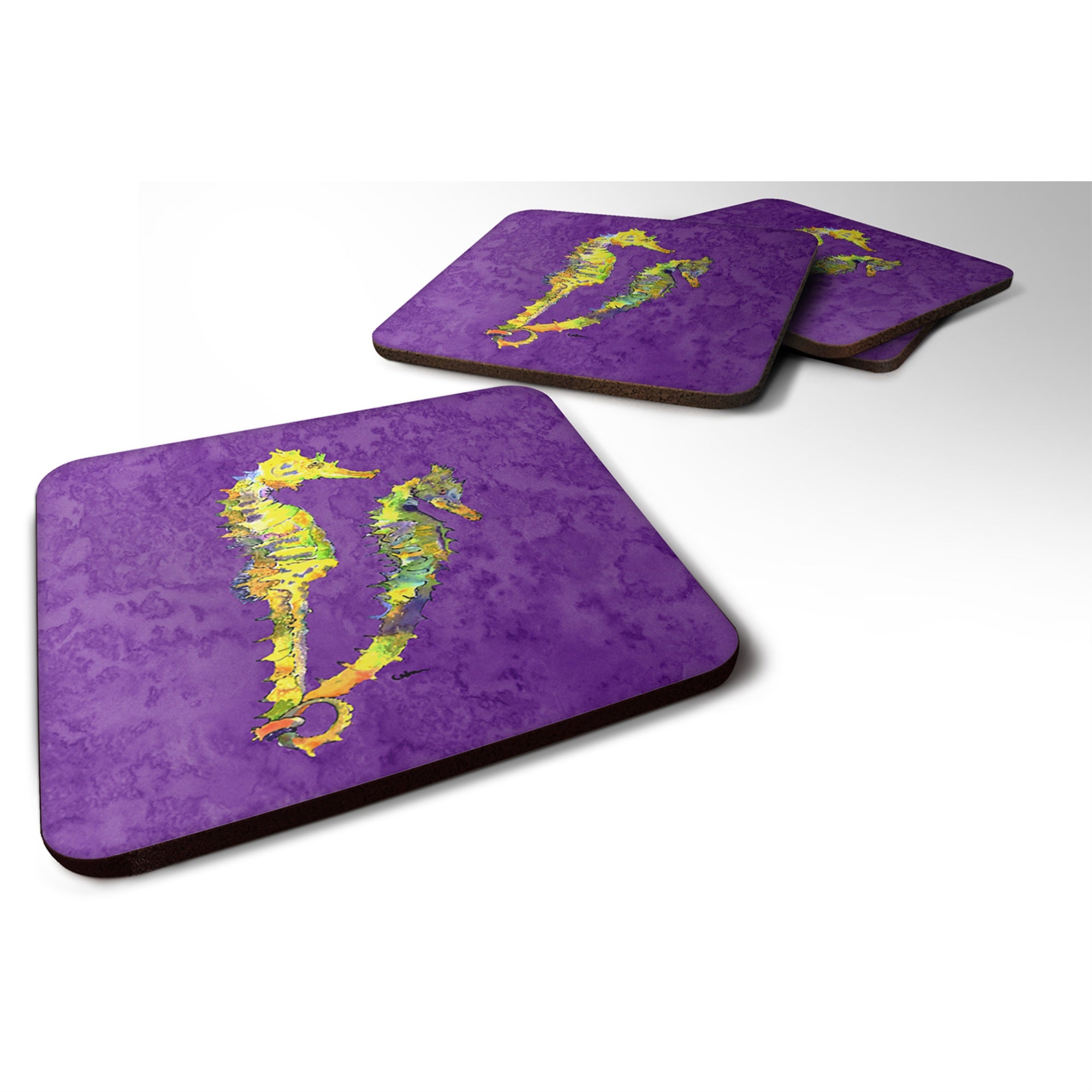 'Caroline'S Treasures 8661Fc Seahorse Foam Coasters (Set Of 4), 3.5'''' H X 3.5'''' W, Multicolor''