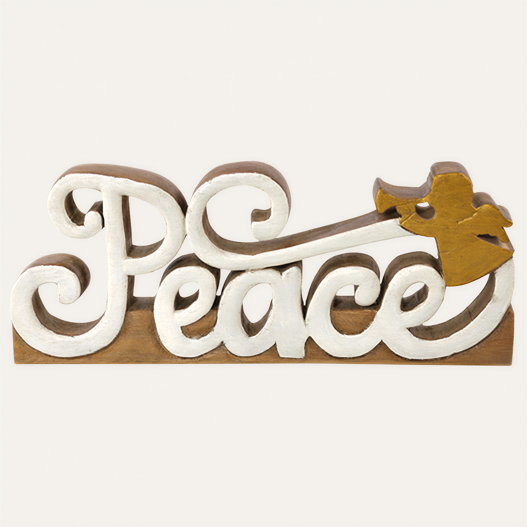 Wooden Peace Sculpture – Handcrafted Acacia Wood Sign | Rustic Home Decor Gift