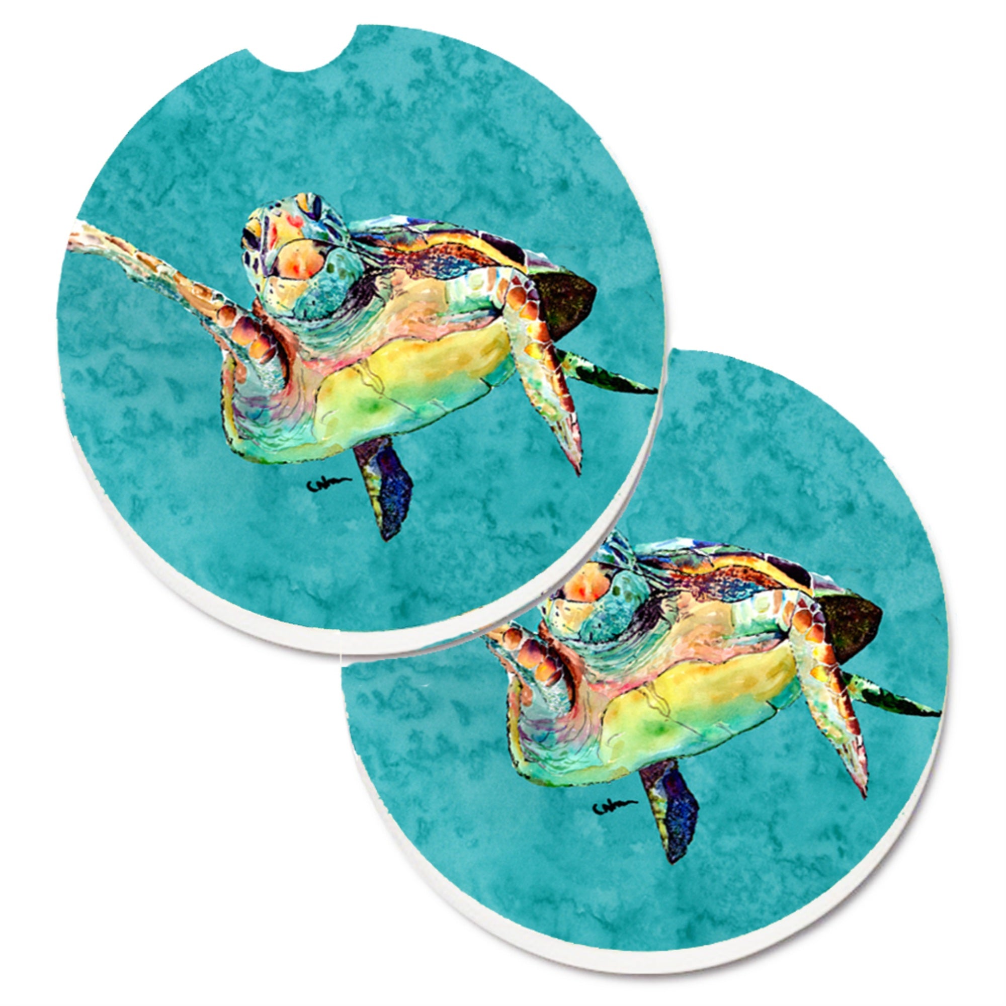'Caroline'S Treasures Turtle Set Of 2 Cup Holder Car Coasters 8672Carc, 2.56, Multicolor''