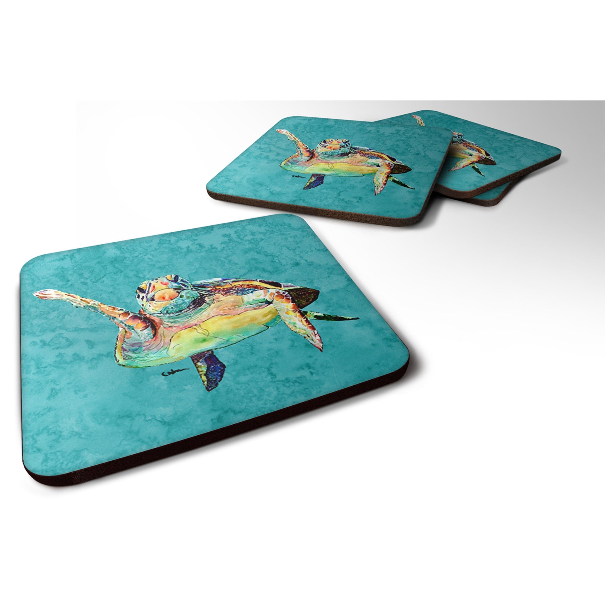 'Caroline'S Treasures 8672Fc Turtle Foam Coasters (Set Of 4), 3.5'''' H X 3.5'''' W, Multicolor''