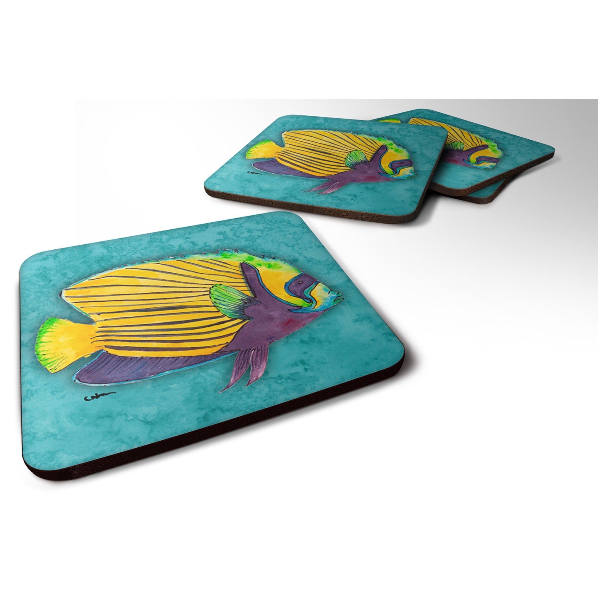 'Caroline'S Treasures 8674Fc Fish Tropical On Teal Foam Coasters (Set Of 4), 3.5'''' H X 3.5'''' W, Multicolor''