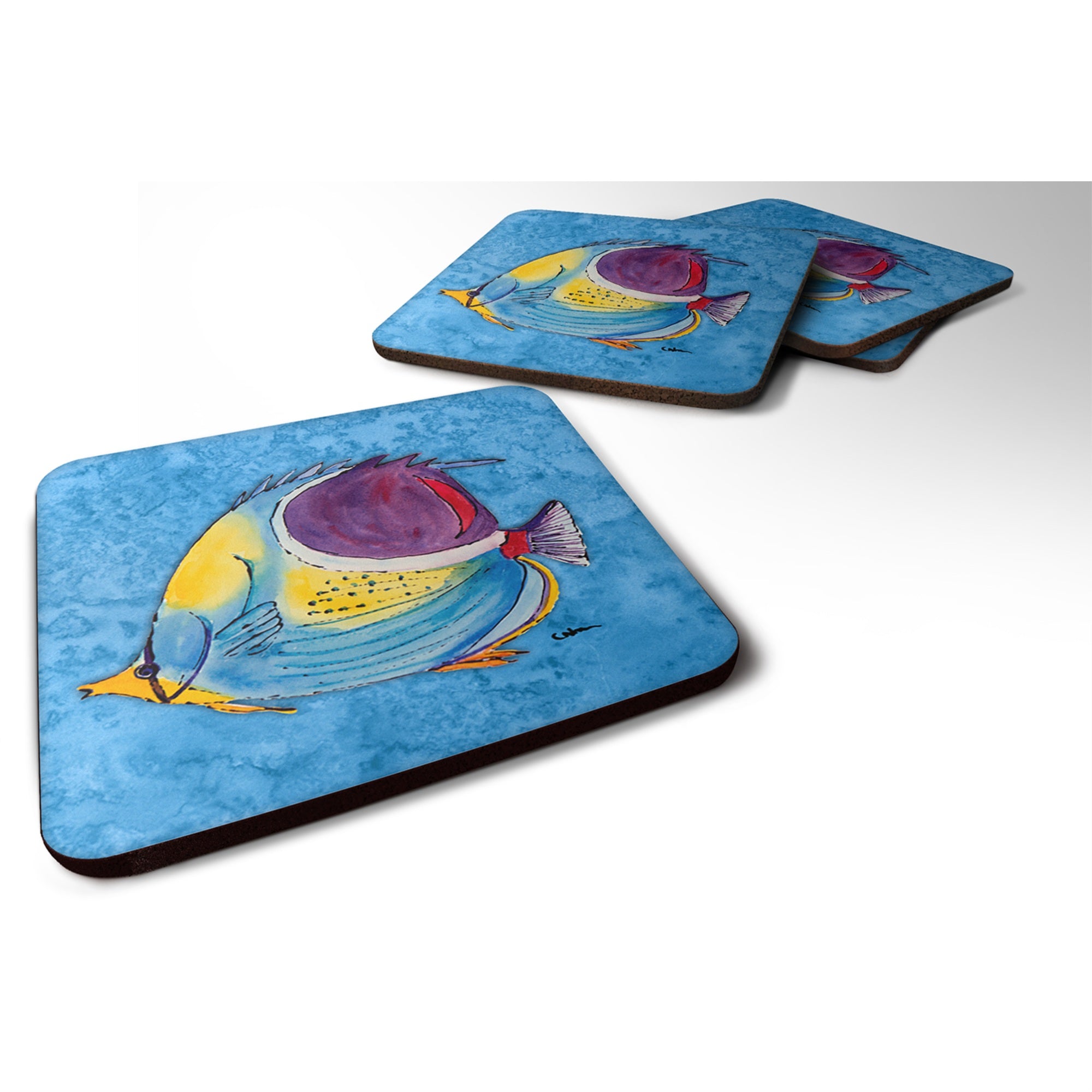 'Caroline'S Treasures 8676Fc Fish Tropical On Blue Foam Coasters (Set Of 4), 3.5'''' H X 3.5'''' W, Multicolor''