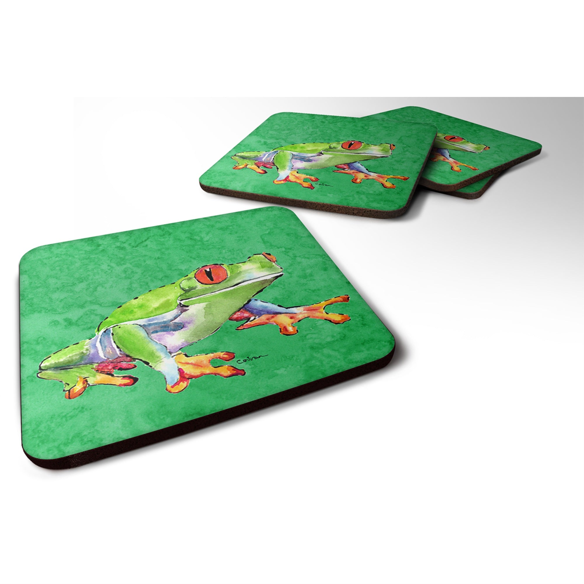 'Caroline'S Treasures 8688Fc Frog Foam Coasters (Set Of 4), 3.5'''' H X 3.5'''' W, Multicolor''