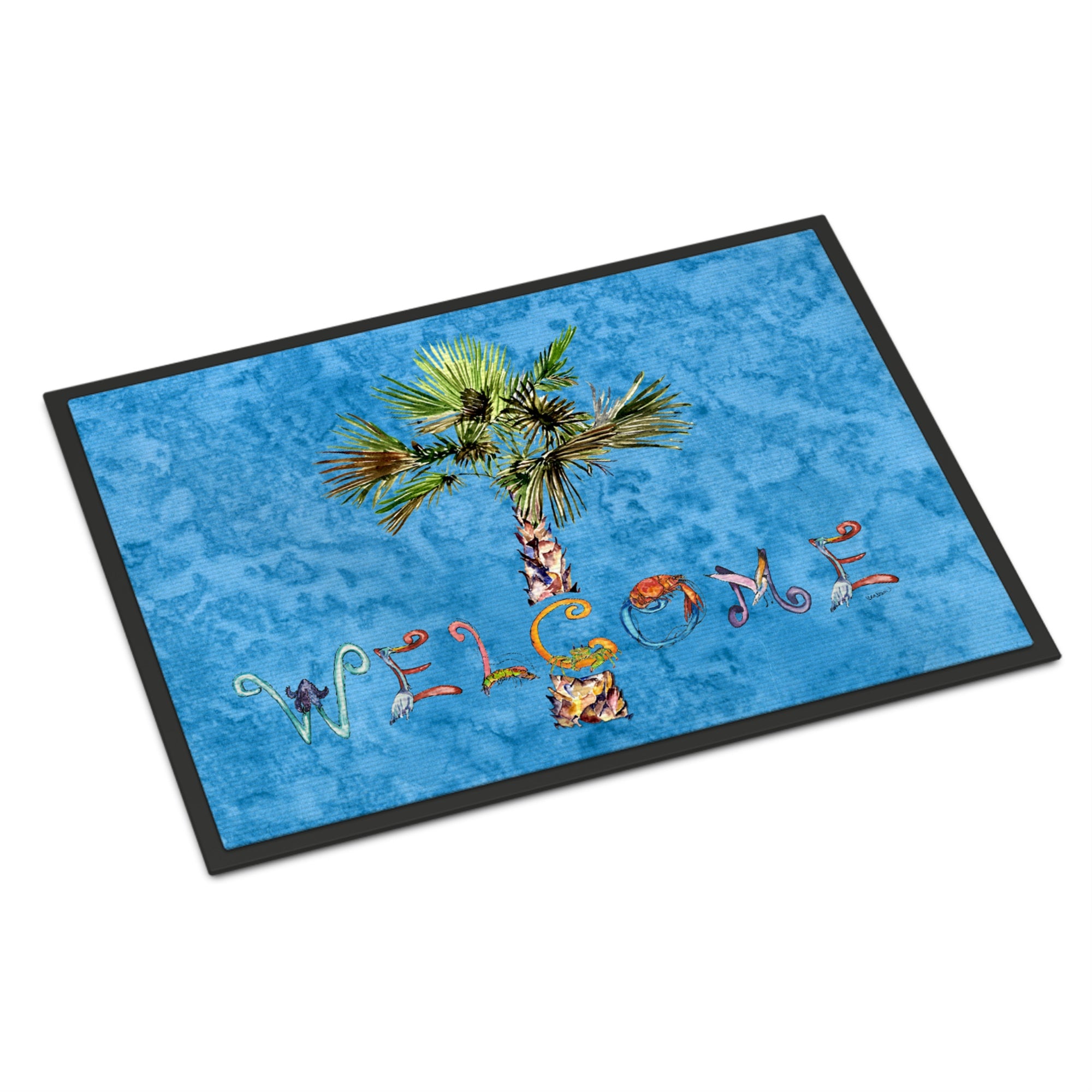'Caroline'S Treasures 8708Mat Welcome Palm Tree On Blue Indoor Or Outdoor Mat, 18 X 27'''', Multicolor''