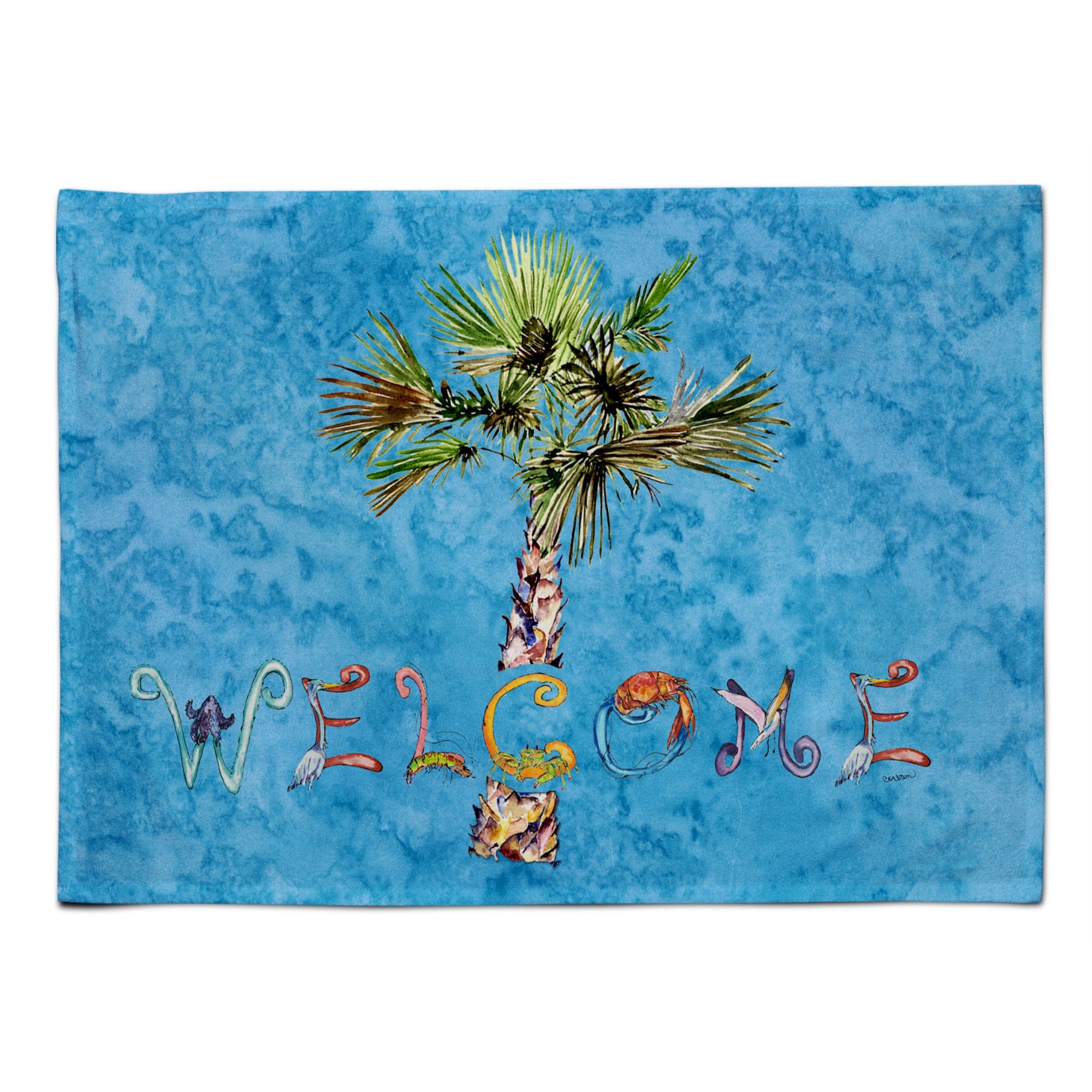 'Caroline'S Treasures 8708Plmt Welcome Palm Tree On Blue Fabric Placemat, Multicolor''