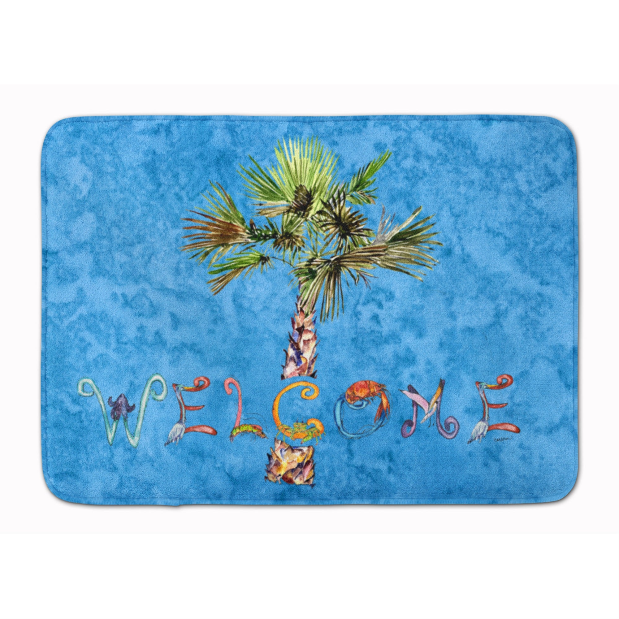 'Caroline'S Treasures Welcome Palm Tree On Blue Floor Mat, 19'''' X 27'''', Multicolor''