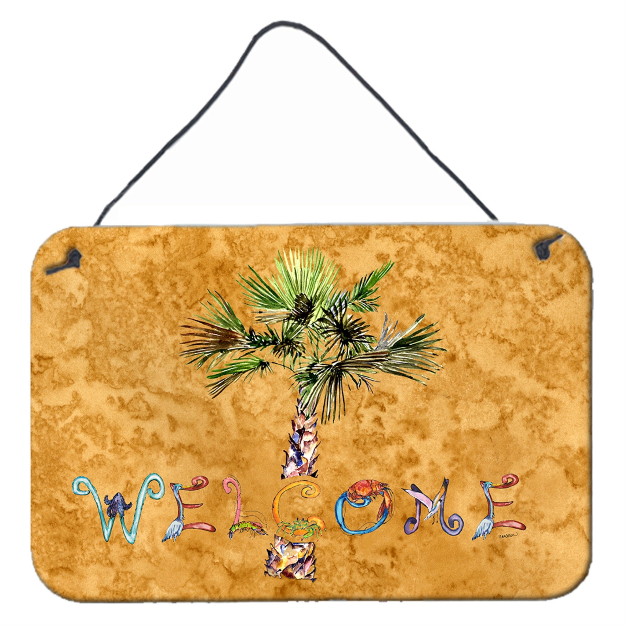 'Caroline'S Treasures 8709Ds812 Welcome Palm Tree On Gold Wall Or Door Hanging Prints, 8 X 12'''', Multicolor''