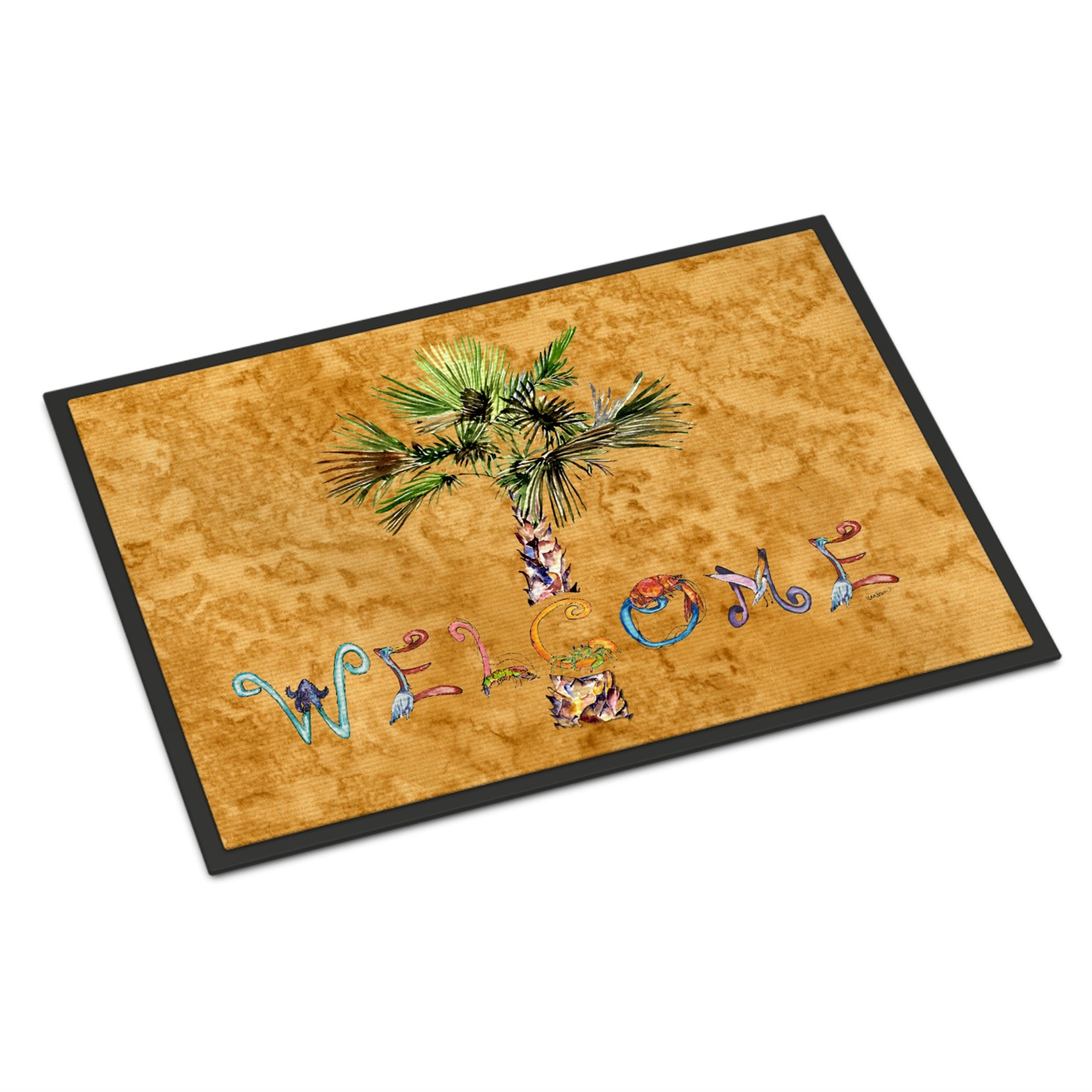 'Caroline'S Treasures 8709Jmat Welcome Palm Tree On Gold Indoor Or Outdoor Mat, 24 X 36'''', Multicolor''