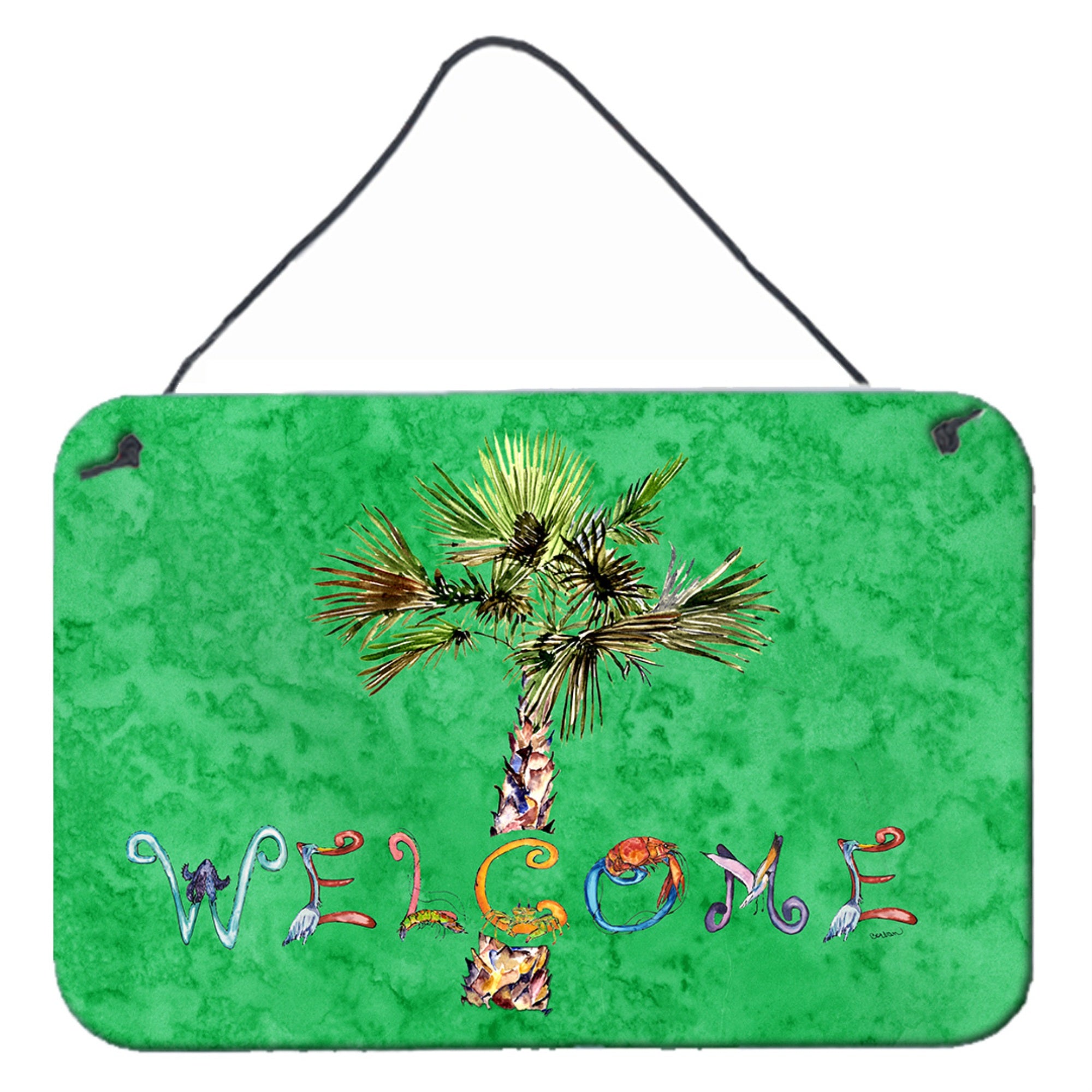 'Caroline'S Treasures 8710Ds812 Welcome Palm Tree On Green Wall Or Door Hanging Prints, 8 X 12'''', Multicolor''
