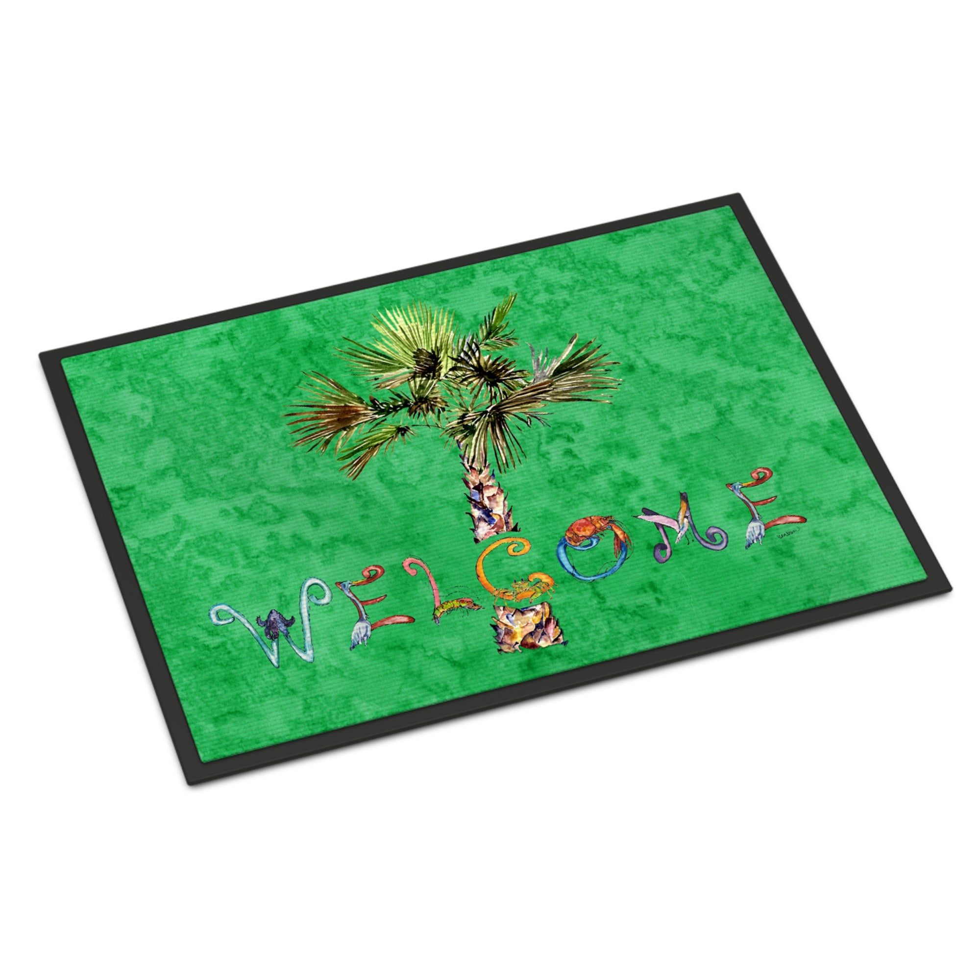 'Caroline'S Treasures 8710Mat Welcome Palm Tree On Green Indoor Or Outdoor Mat, 18 X 27'''', Multicolor''