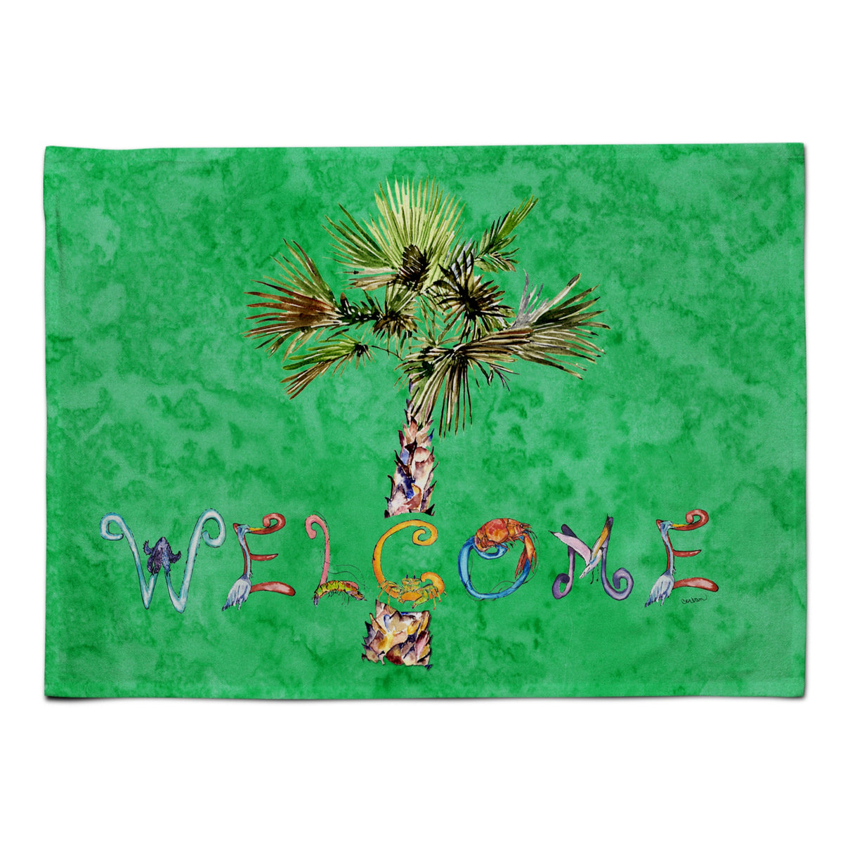 'Caroline'S Treasures 8710Plmt Welcome Palm Tree On Green Fabric Placemat, Multicolor''