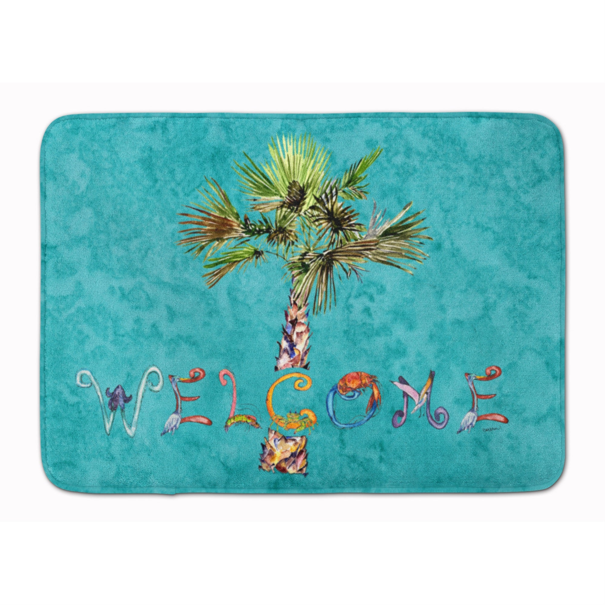 'Caroline'S Treasures Welcome Palm Tree On Teal Floor Mat, 19'''' X 27'''', Multicolor''