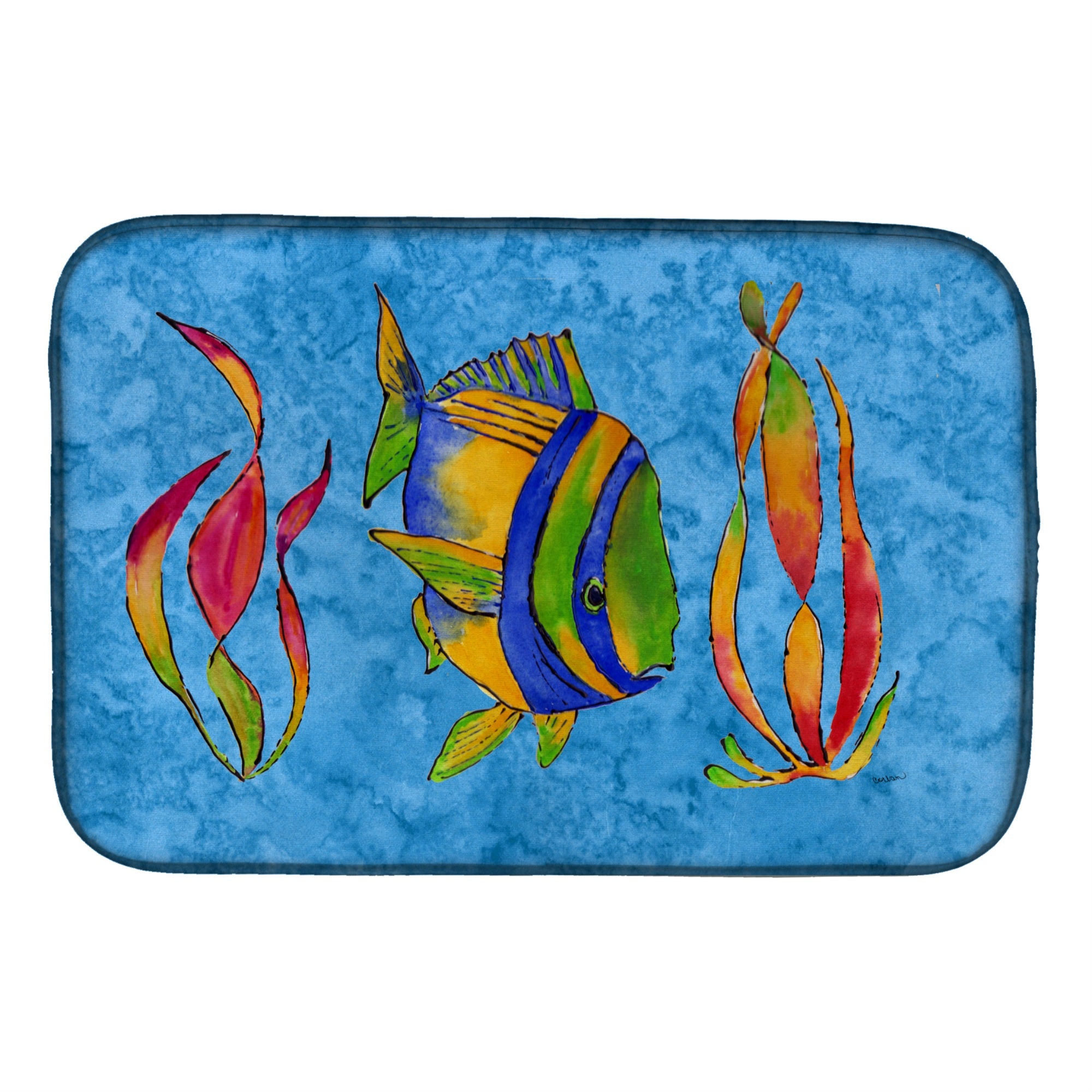 'Caroline'S Treasures Tropical Fish And Seaweed On Blue Dish Drying Mat, 14'''' X 21'''', Multicolor''