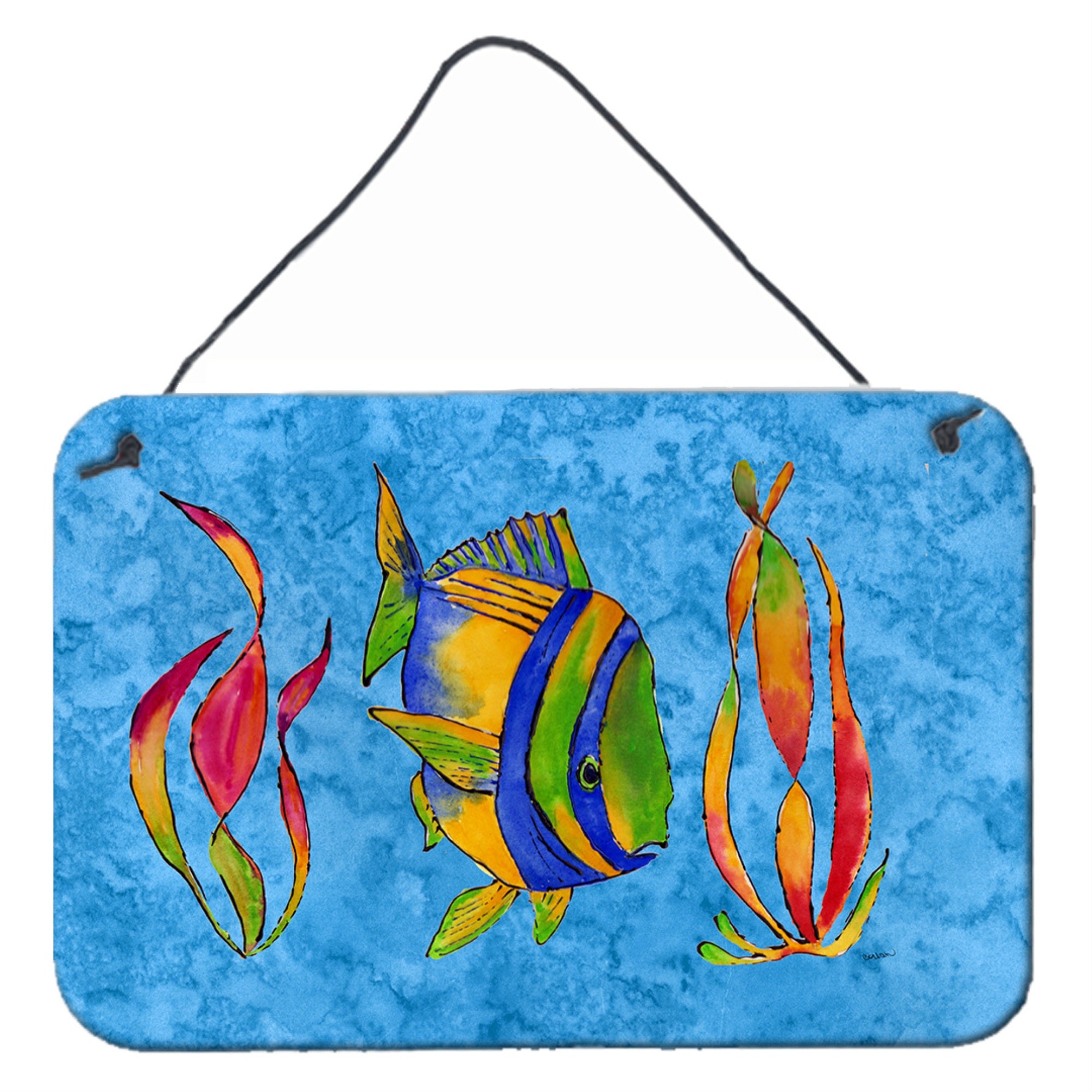 'Caroline'S Treasures 8713Ds812 Tropical Fish And Seaweed On Blue Wall Or Door Hanging Prints, 8 X 12'''', Multicolor''