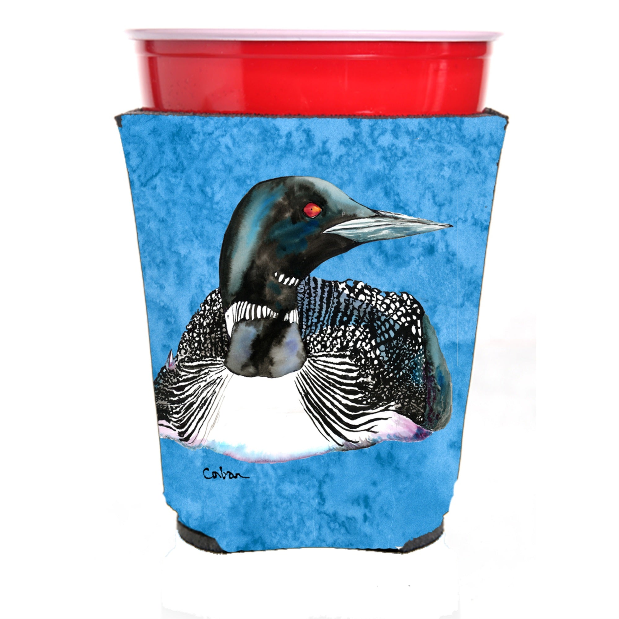 Bird - Loon  Red Solo Cup Beverage Insulator Hugger