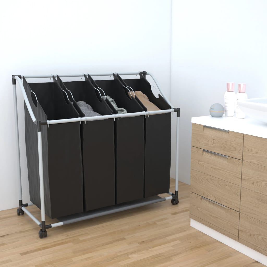 Laundry Sorter With 4 Bags Black Gray
