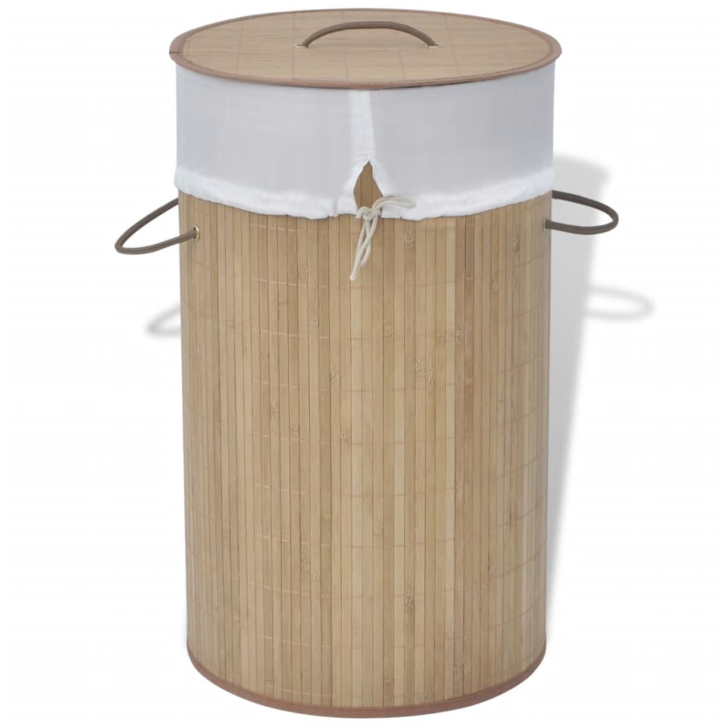 Vidaxl Bamboo Laundry Bin Round Natural