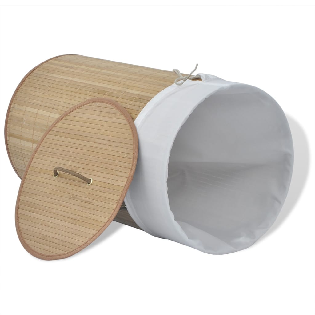 Vidaxl Bamboo Laundry Bin Round Natural