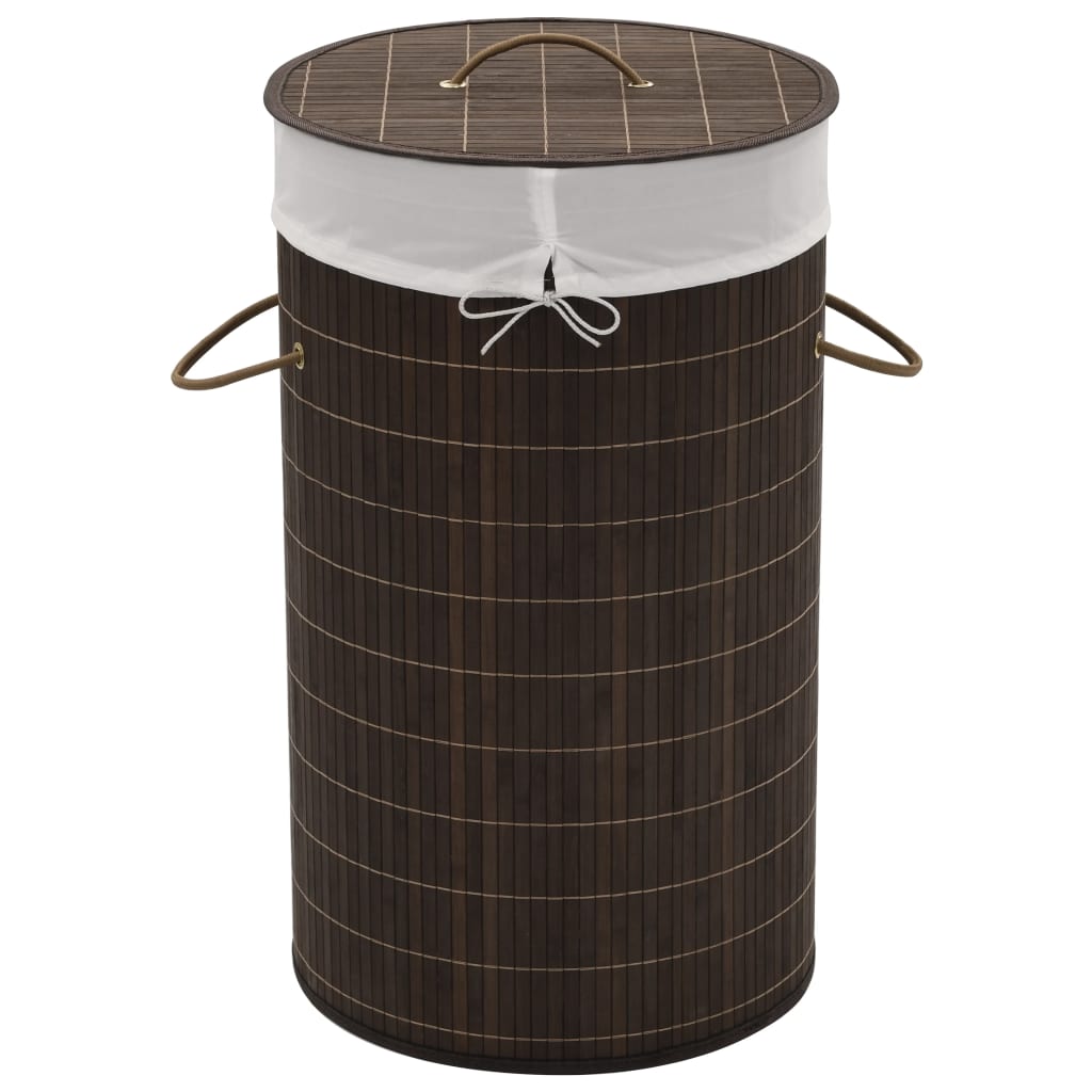 Vidaxl Bamboo Laundry Bin Round Dark Brown