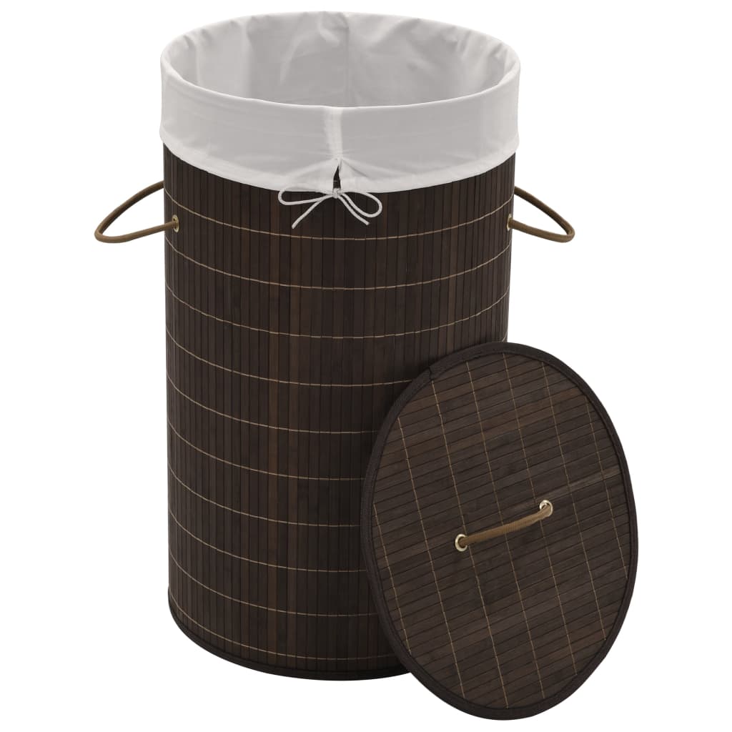 Vidaxl Bamboo Laundry Bin Round Dark Brown