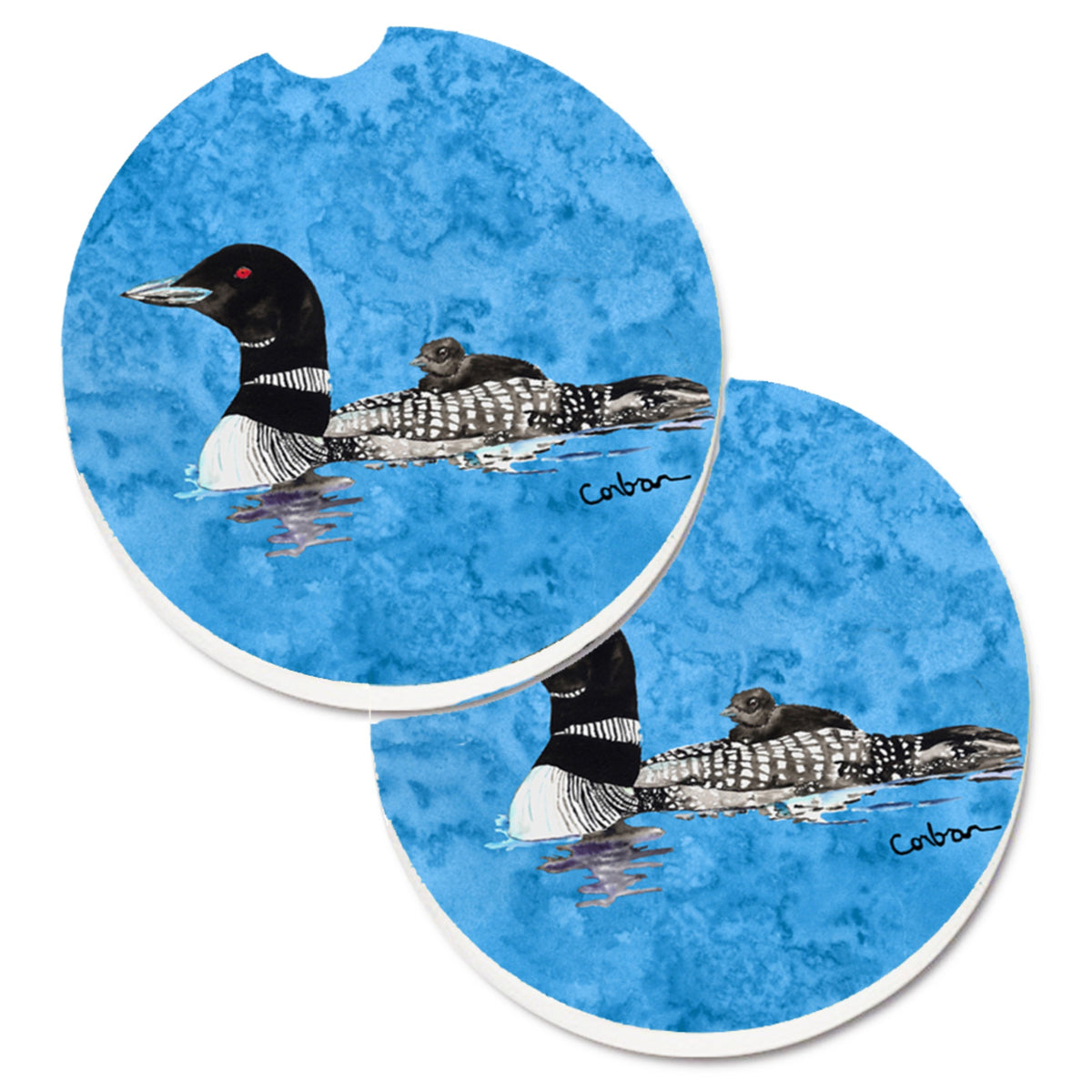 'Caroline'S Treasures Momma & Baby Loon Set Of 2 Cup Holder Car Coasters 8718Carc, 2.56, Multicolor''