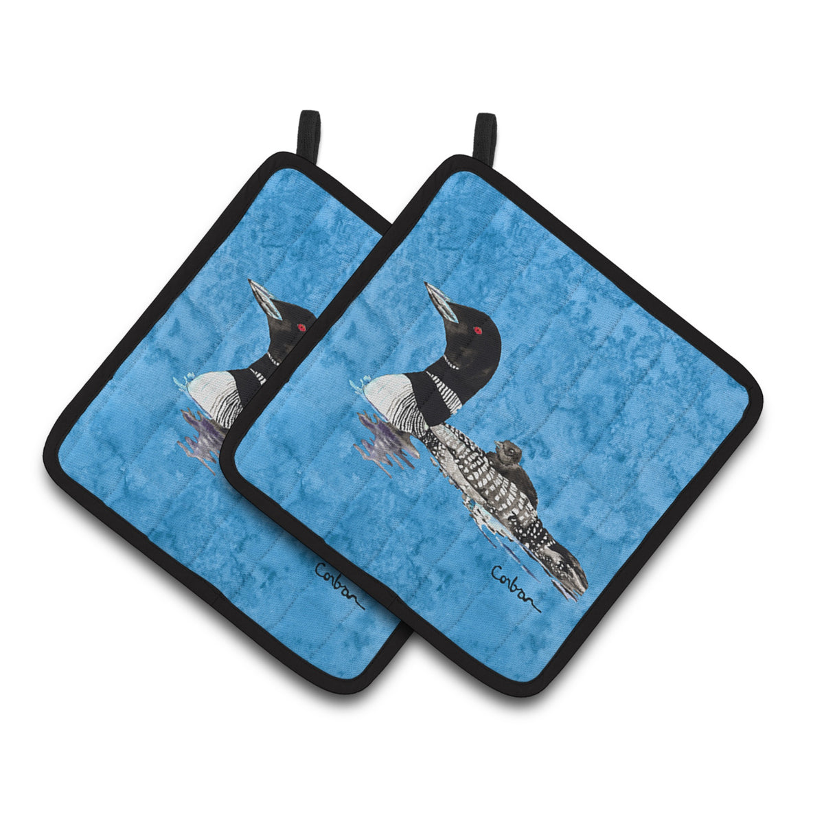 'Caroline'S Treasures Momma & Baby Loon Pair Of Pot Holders 8718Pthd, 7.5Hx7.5W, Multicolor''