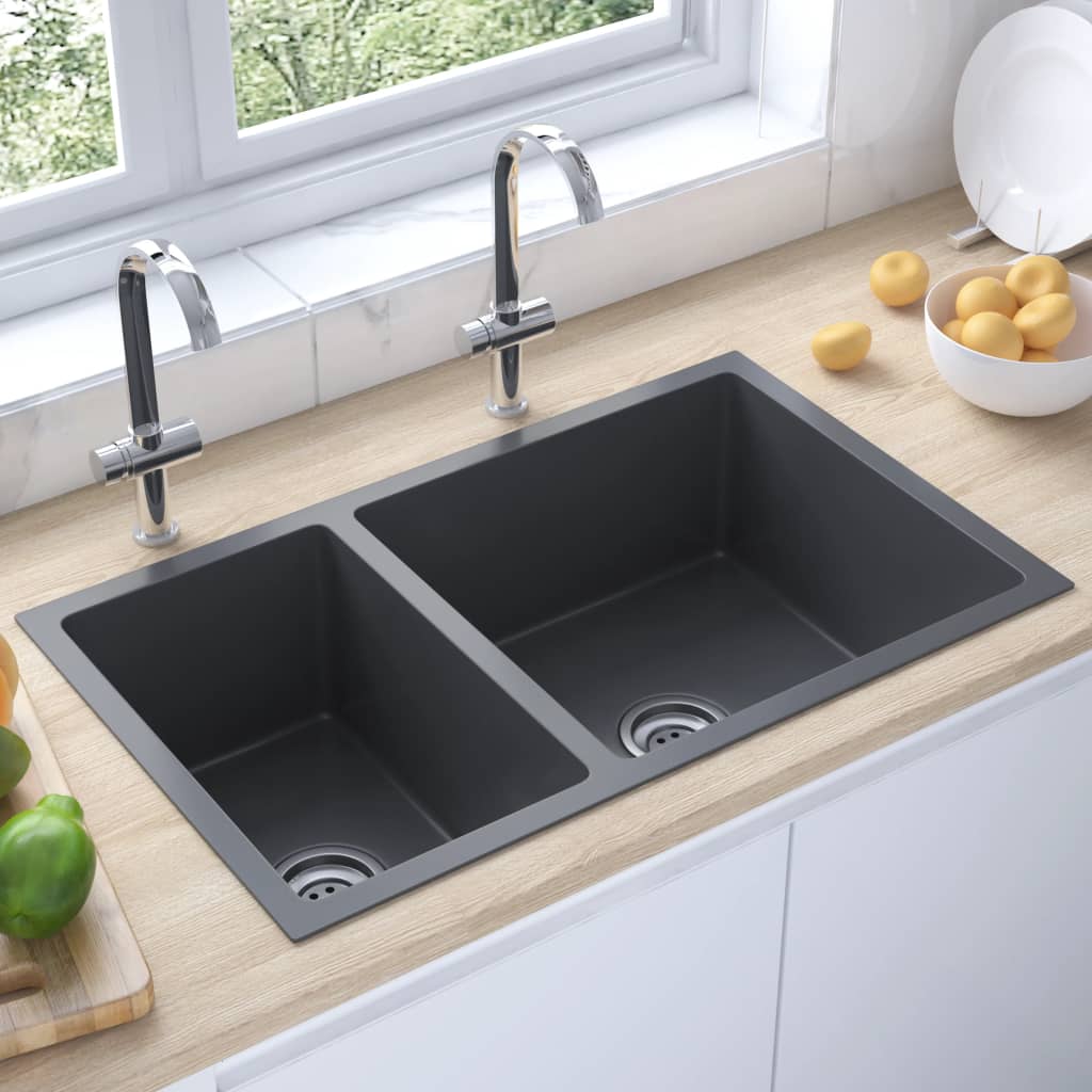 vidaXL Kchensple Schwarz Edelstahl