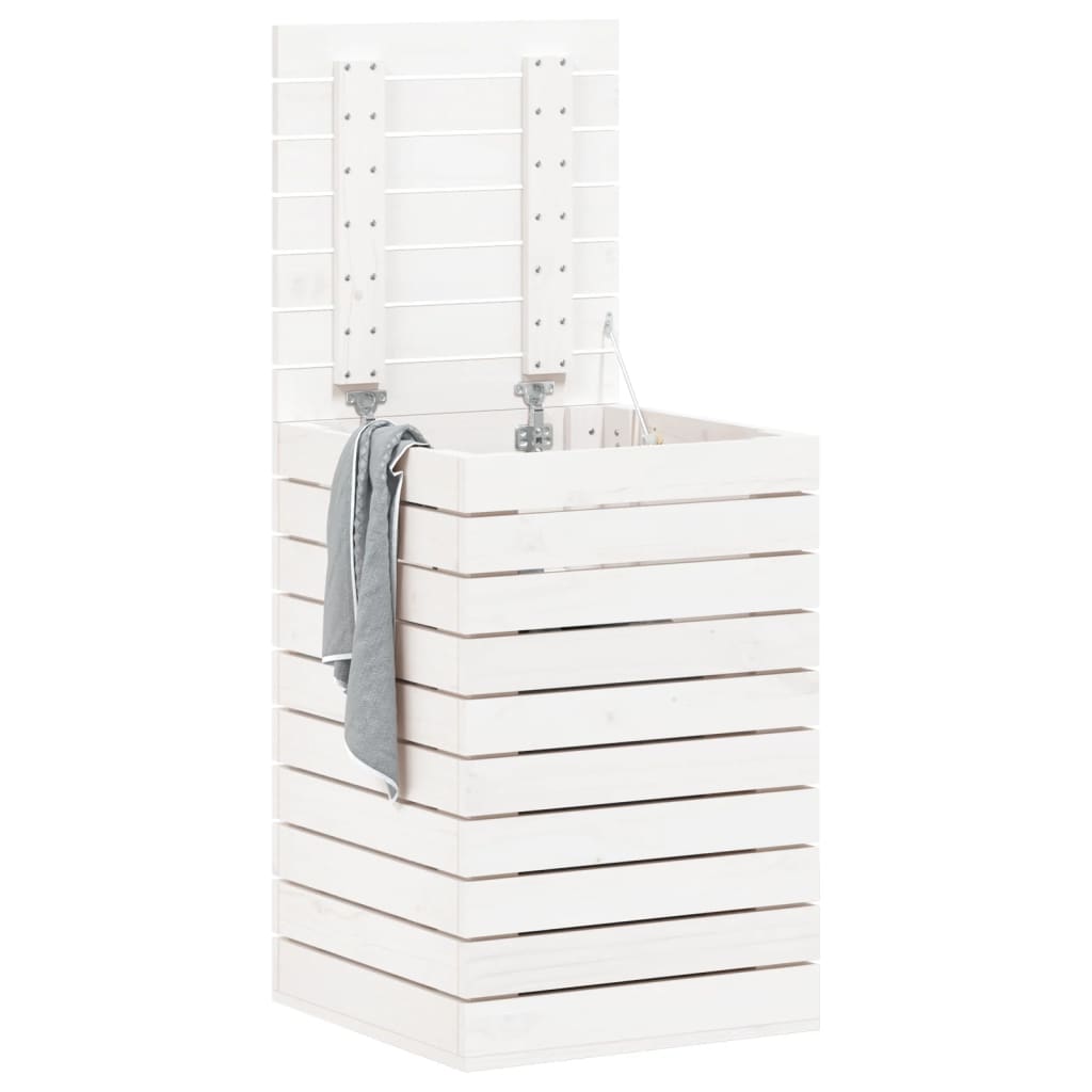 vidaXL Laundry Basket White 17.3''x17.3''x26'' Solid Wood Pine