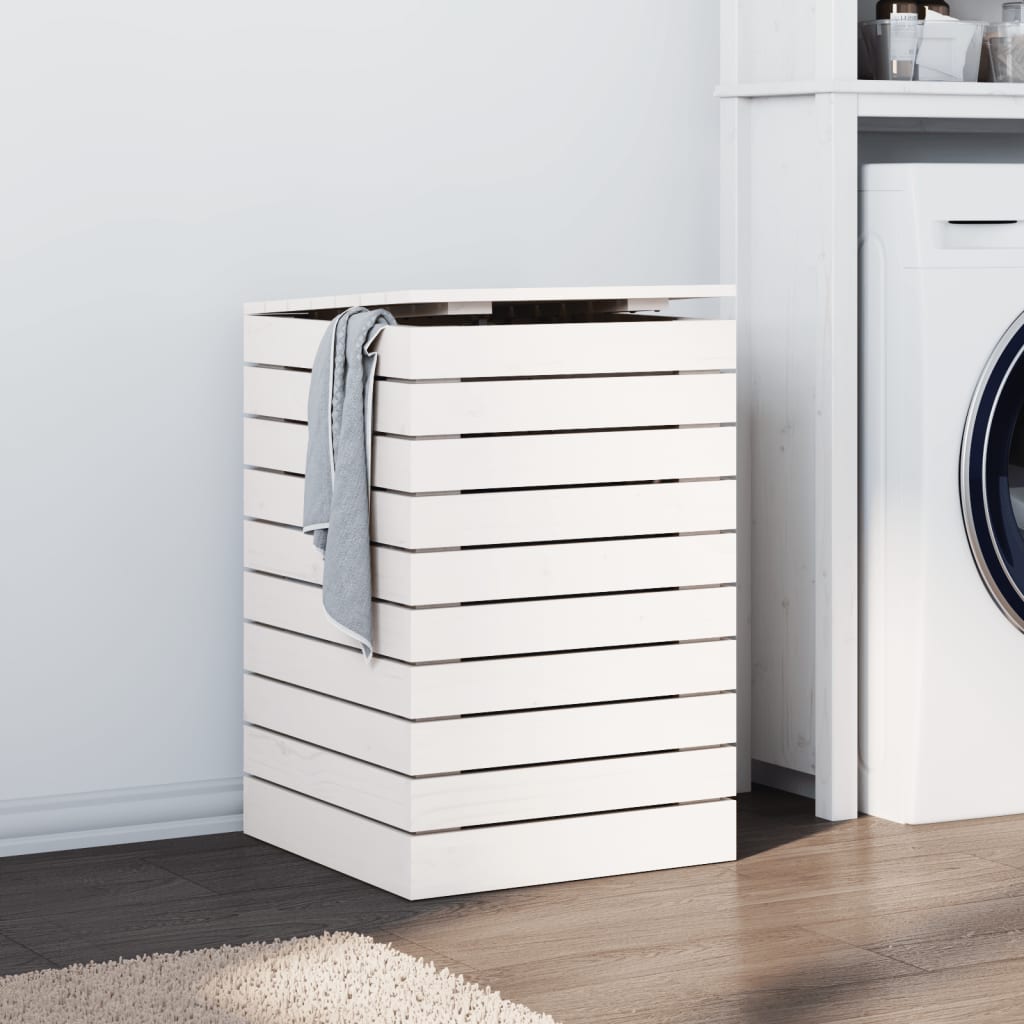 Vidaxl Laundry Basket White 17.3''X17.3''X26'' Solid Wood Pine