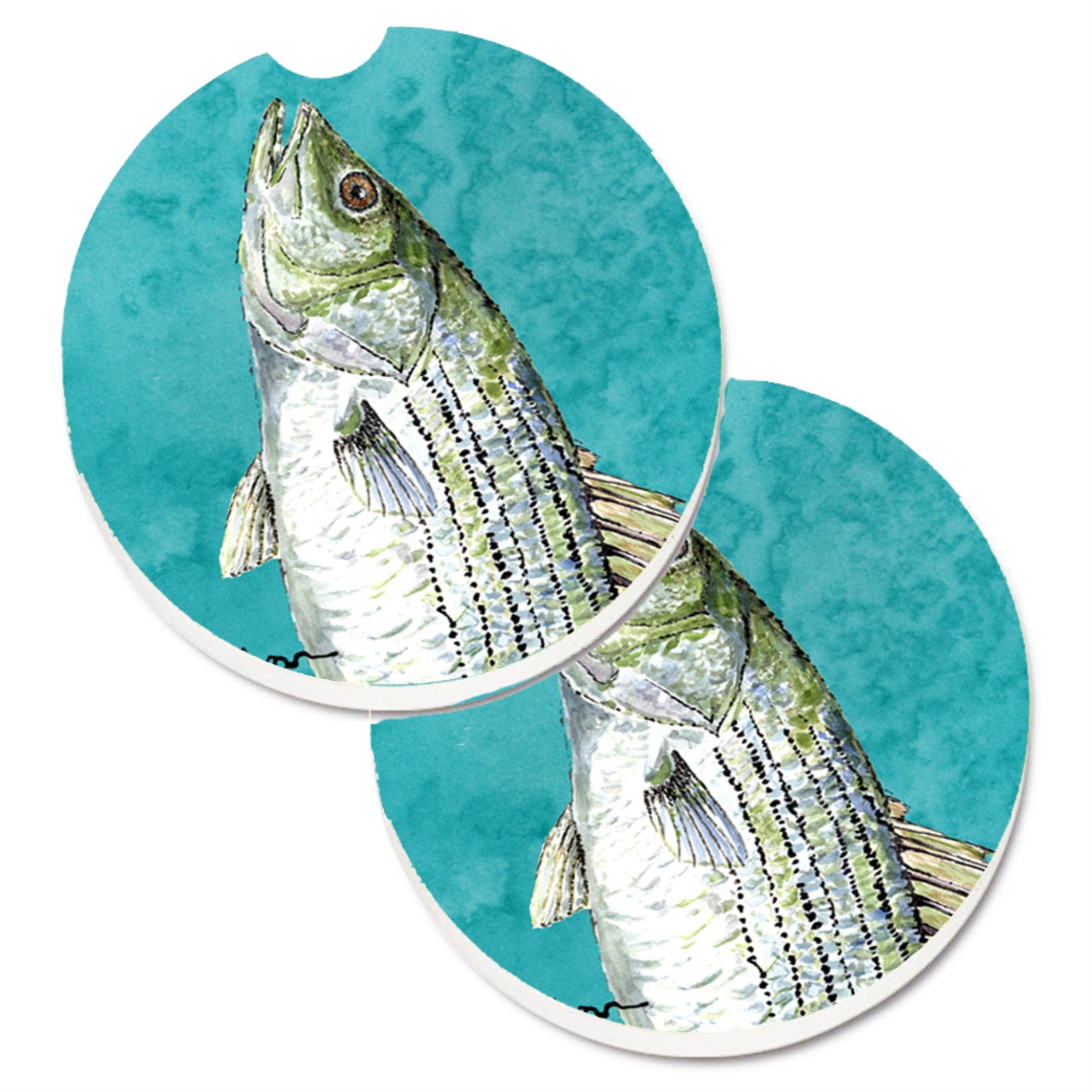 'Caroline'S Treasures Striped Bass Fish Set Of 2 Cup Holder Car Coasters 8720Carc, 2.56, Multicolor''