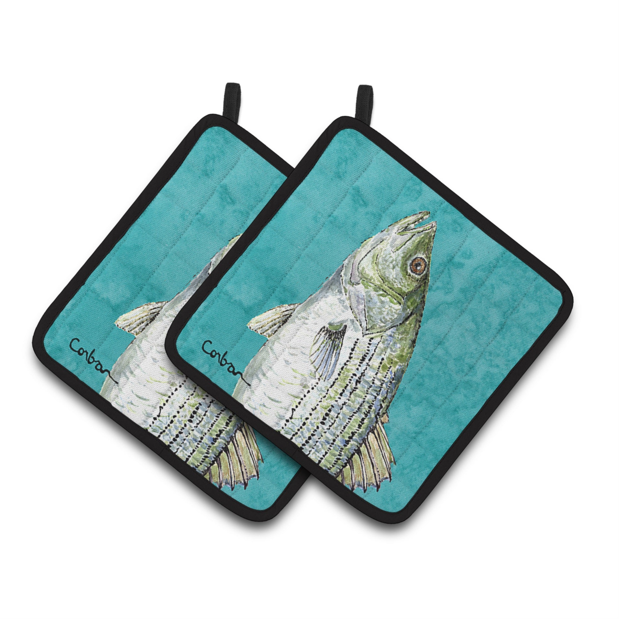 'Caroline'S Treasures Striped Bass Fish Pair Of Pot Holders 8720Pthd, 7.5Hx7.5W, Multicolor''