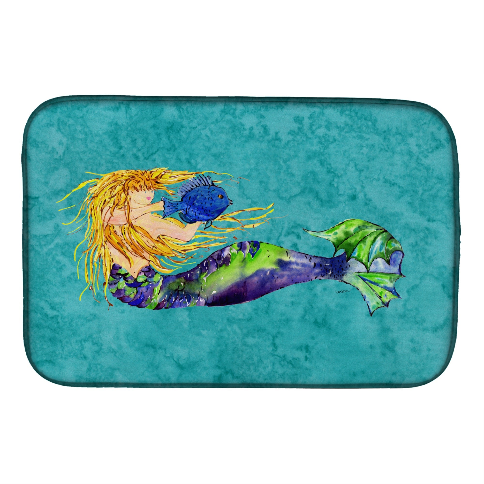 'Caroline'S Treasures Blonde Mermaid On Teal Dish Drying Mat, 14'''' X 21'''', Multicolor''