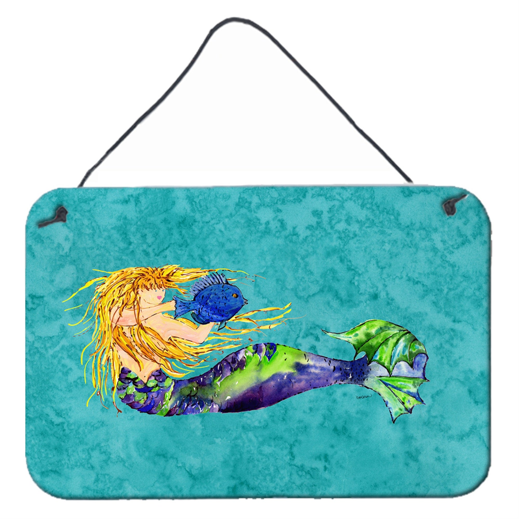 'Caroline'S Treasures 8724Ds812 Blonde Mermaid On Teal Wall Or Door Hanging Prints, 8 X 12'''', Multicolor''