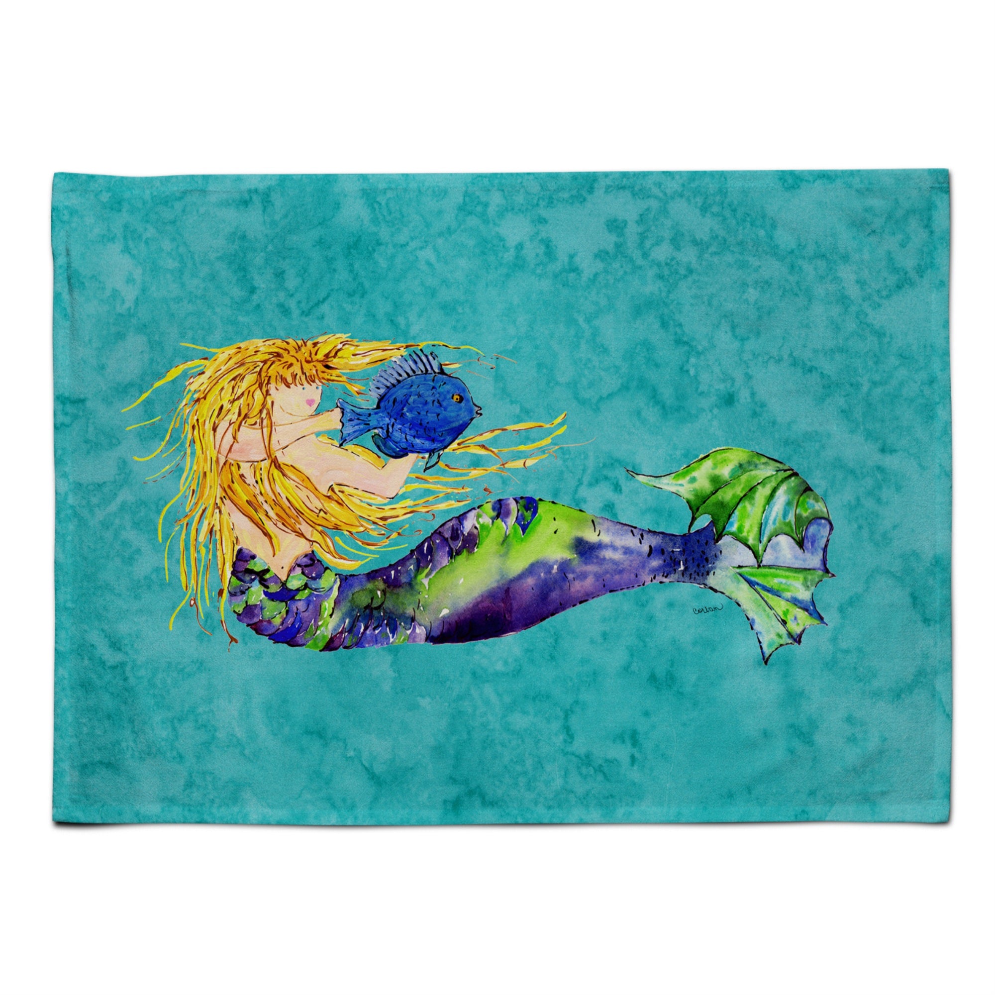 'Caroline'S Treasures 8724Plmt Blonde Mermaid On Teal Fabric Placemat, Multicolor''
