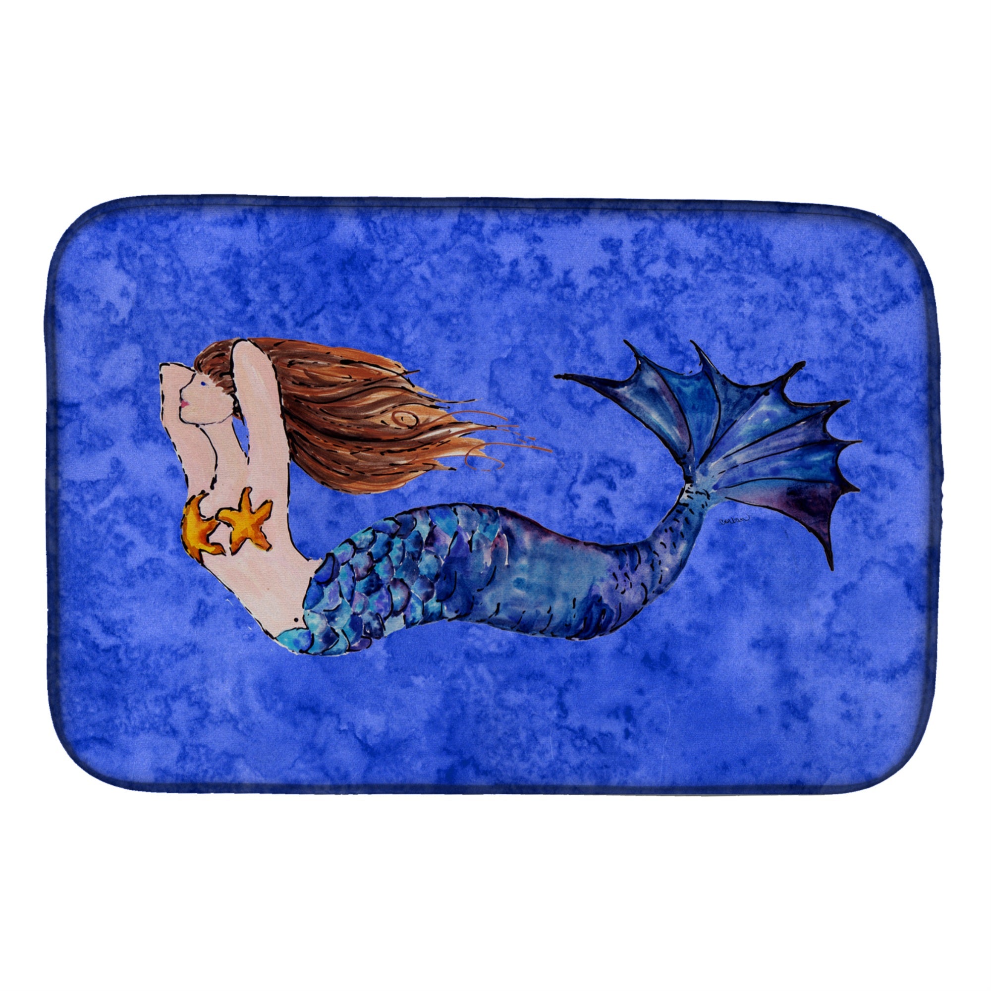 'Caroline'S Treasures Brunette Mermaid On Blue Dish Drying Mat, 14'''' X 21'''', Multicolor''