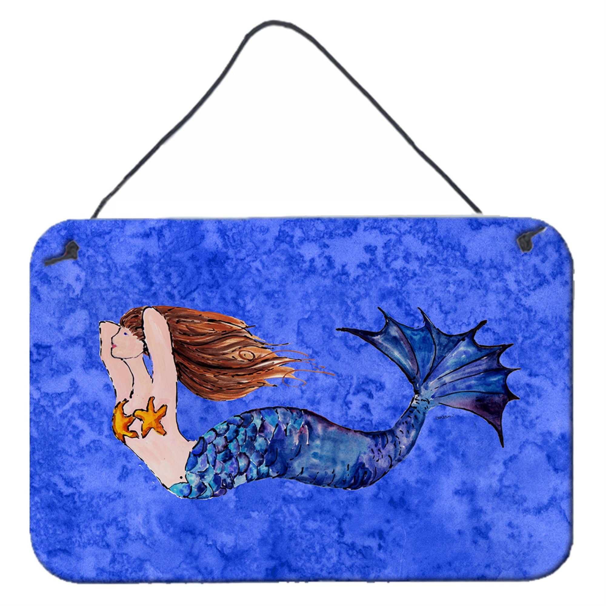 'Caroline'S Treasures 8725Ds812 Brunette Mermaid On Blue Wall Or Door Hanging Prints, 8 X 12'''', Multicolor''